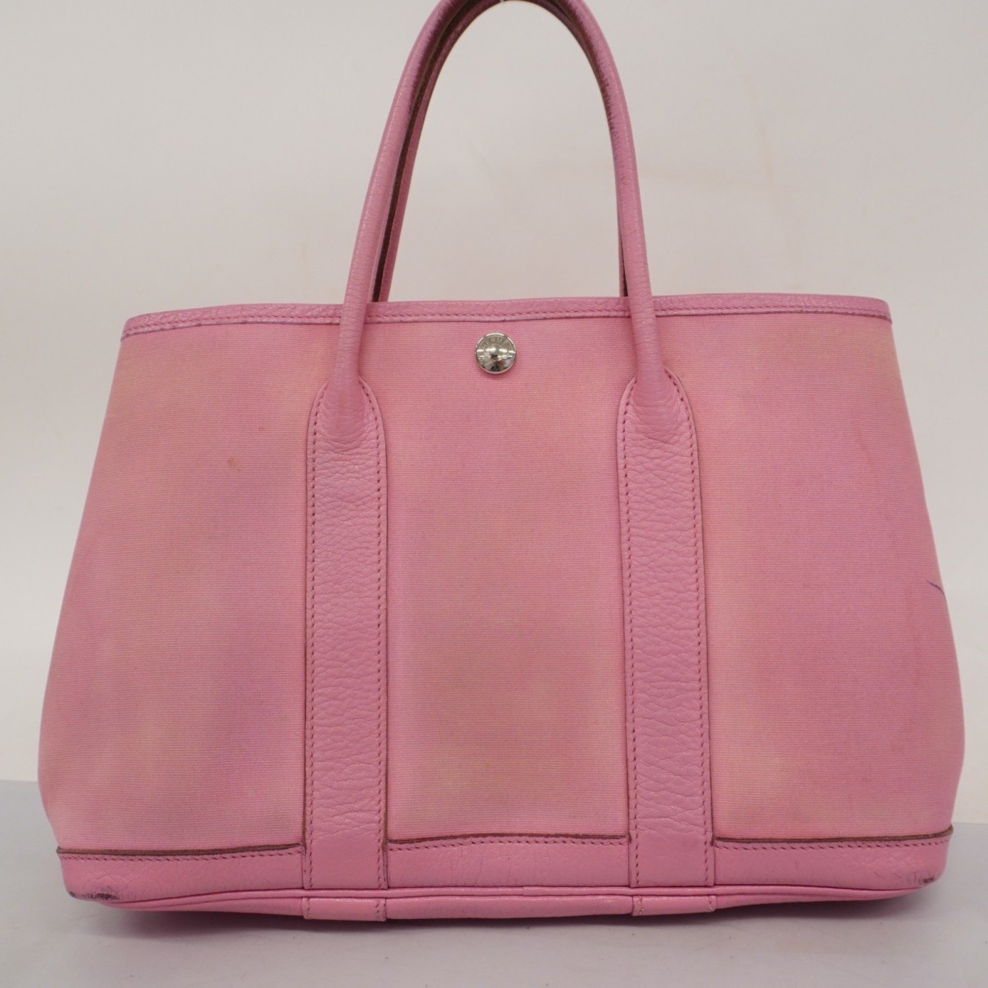 Hermes Tote Bag Garden TPM Toile Officier Pink □M Engraved Ladies