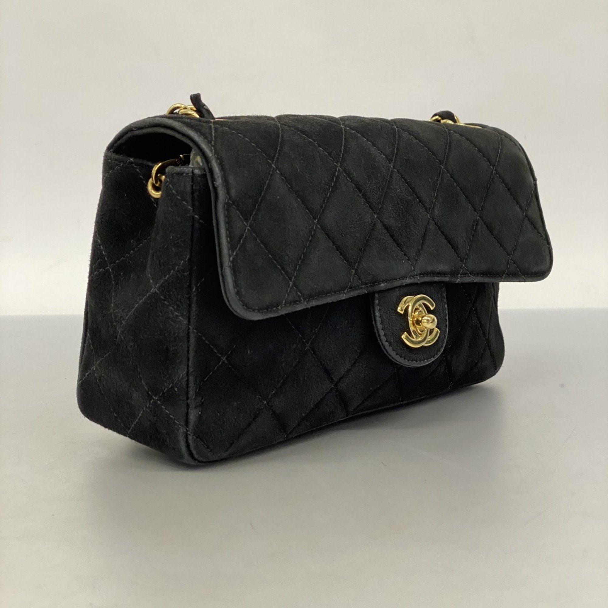 Chanel Shoulder Bag Matelasse Suede Black Women's