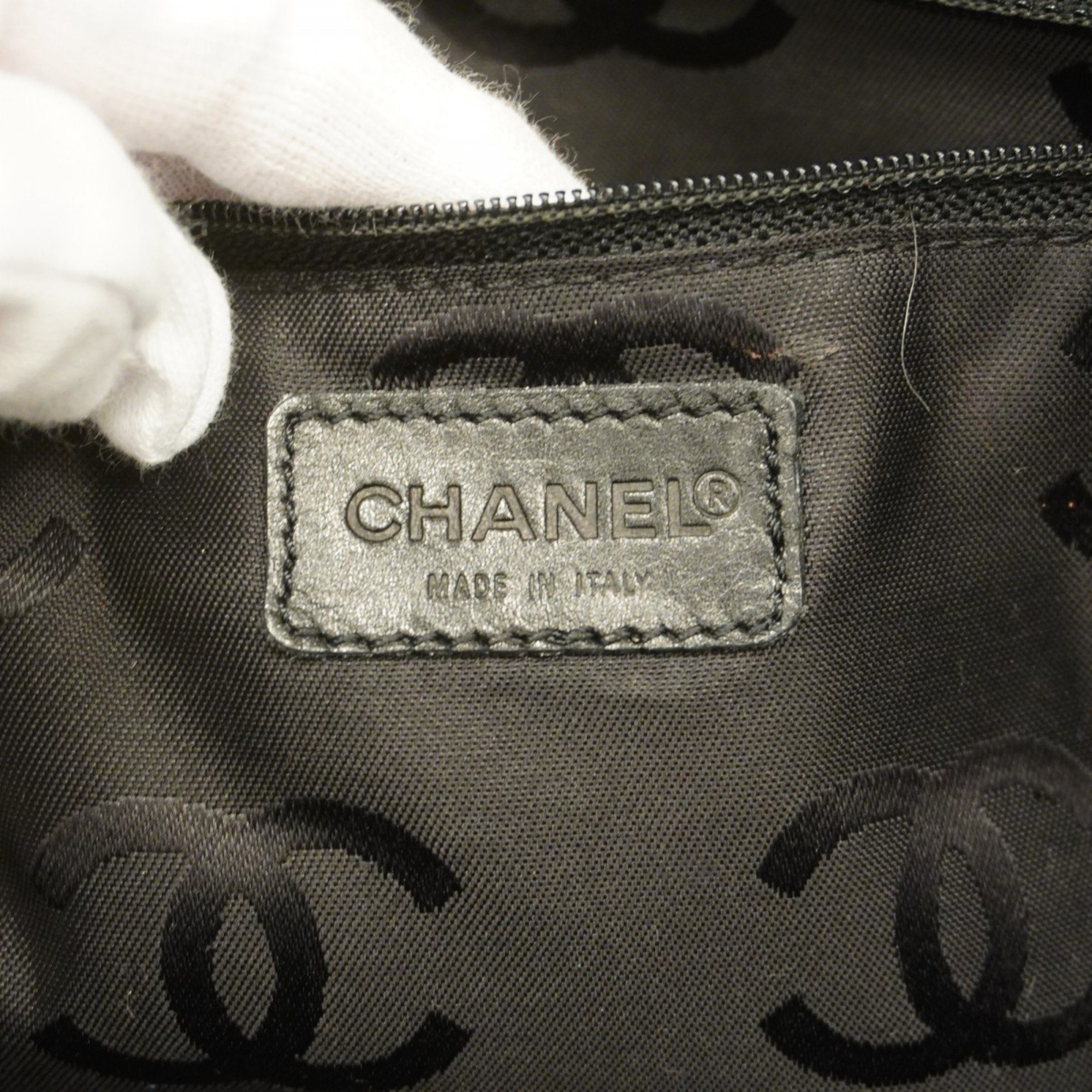 Chanel Shoulder Bag Chocolate Bar Cotton Black Ladies