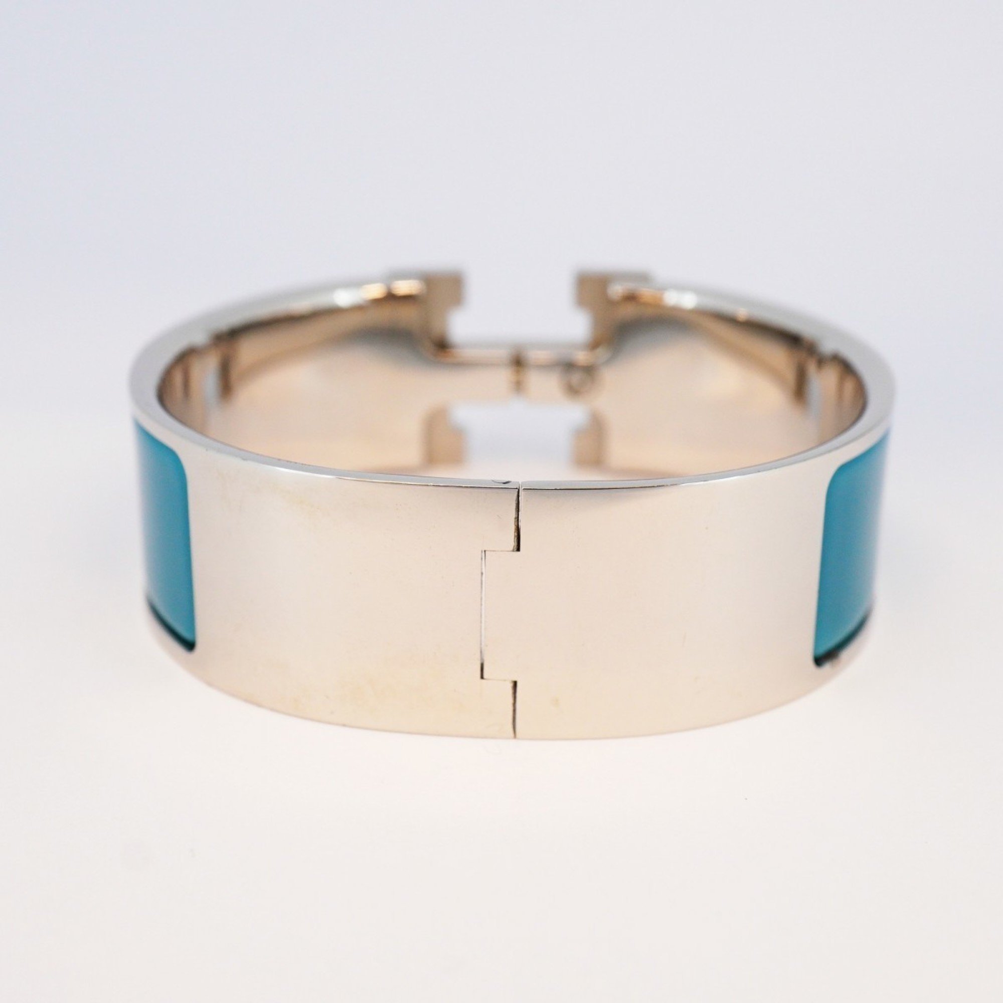 Hermes Bangle Click-Clack GM Metal Silver Blue Men's Women's