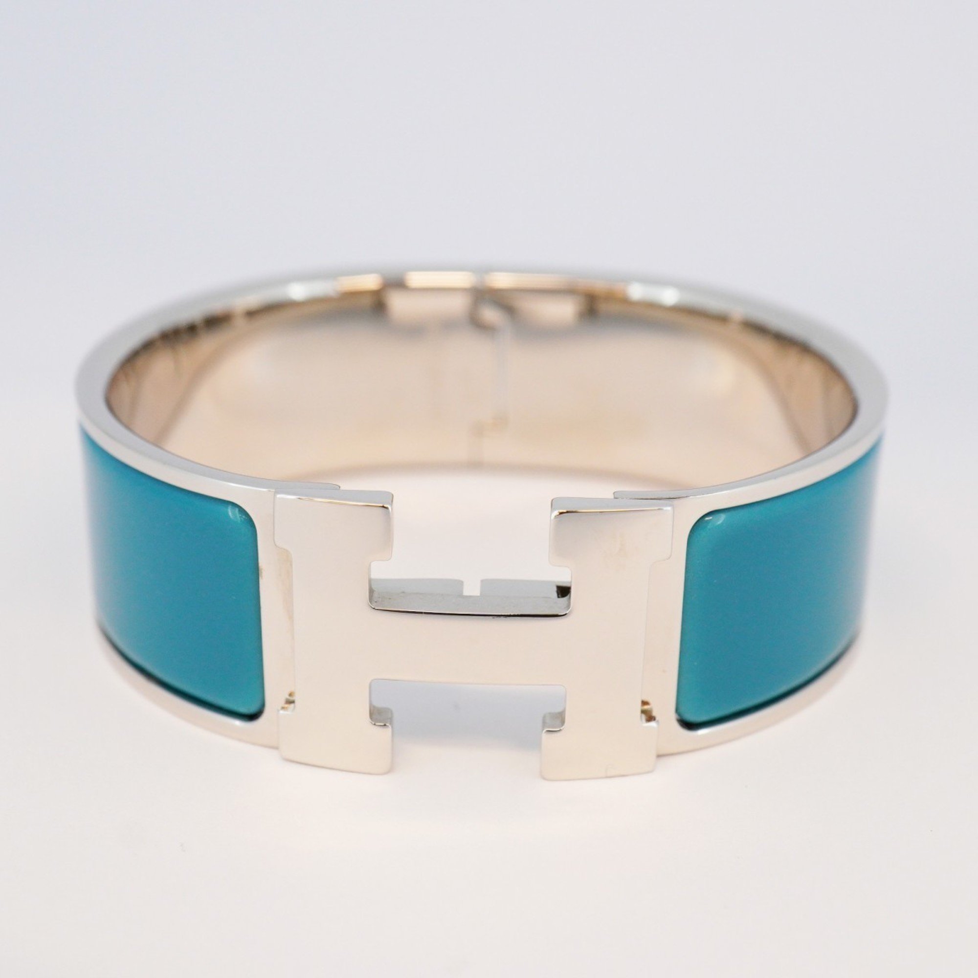 Hermes Bangle Click-Clack GM Metal Silver Blue Men's Women's