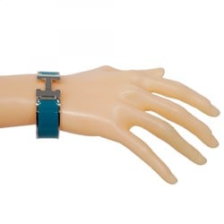 Hermes Bangle Click-Clack GM Metal Silver Blue Men's Women's