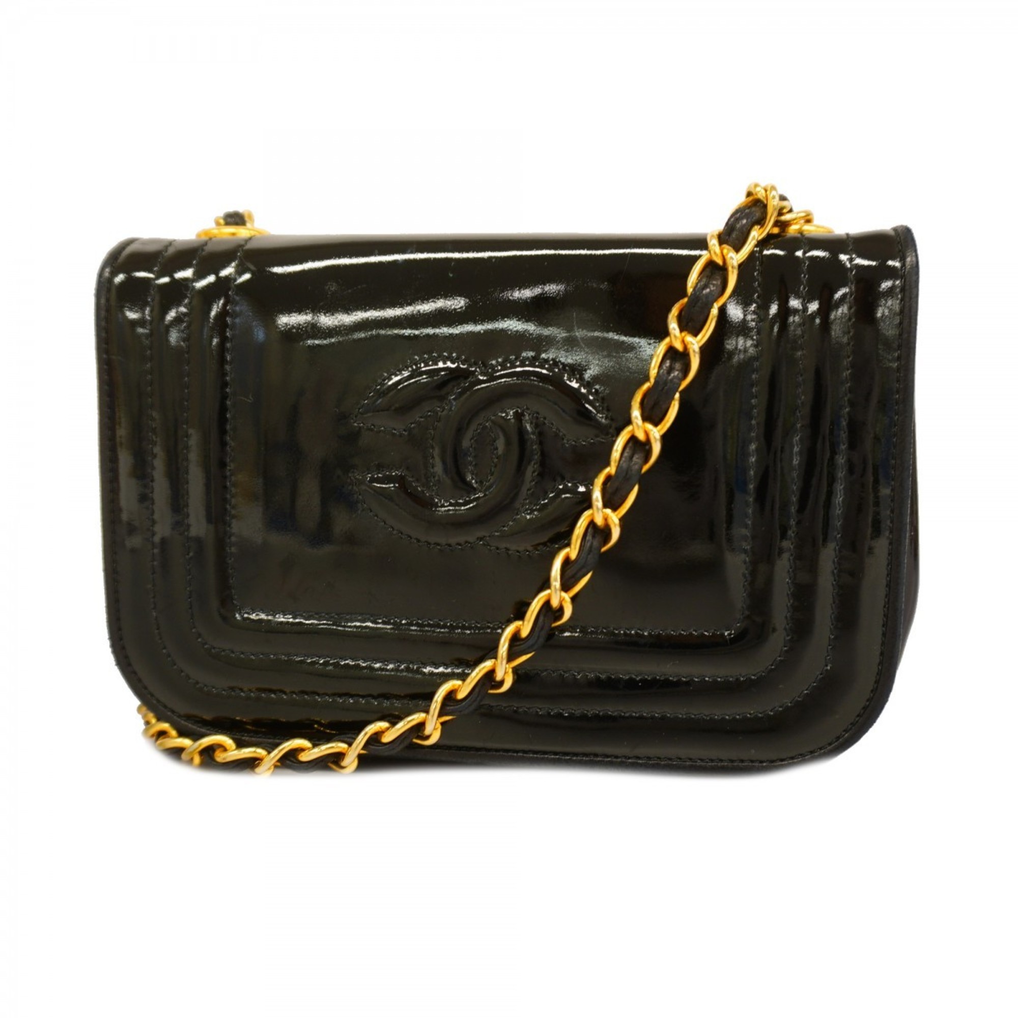 Chanel Shoulder Bag Patent Leather Black Women's