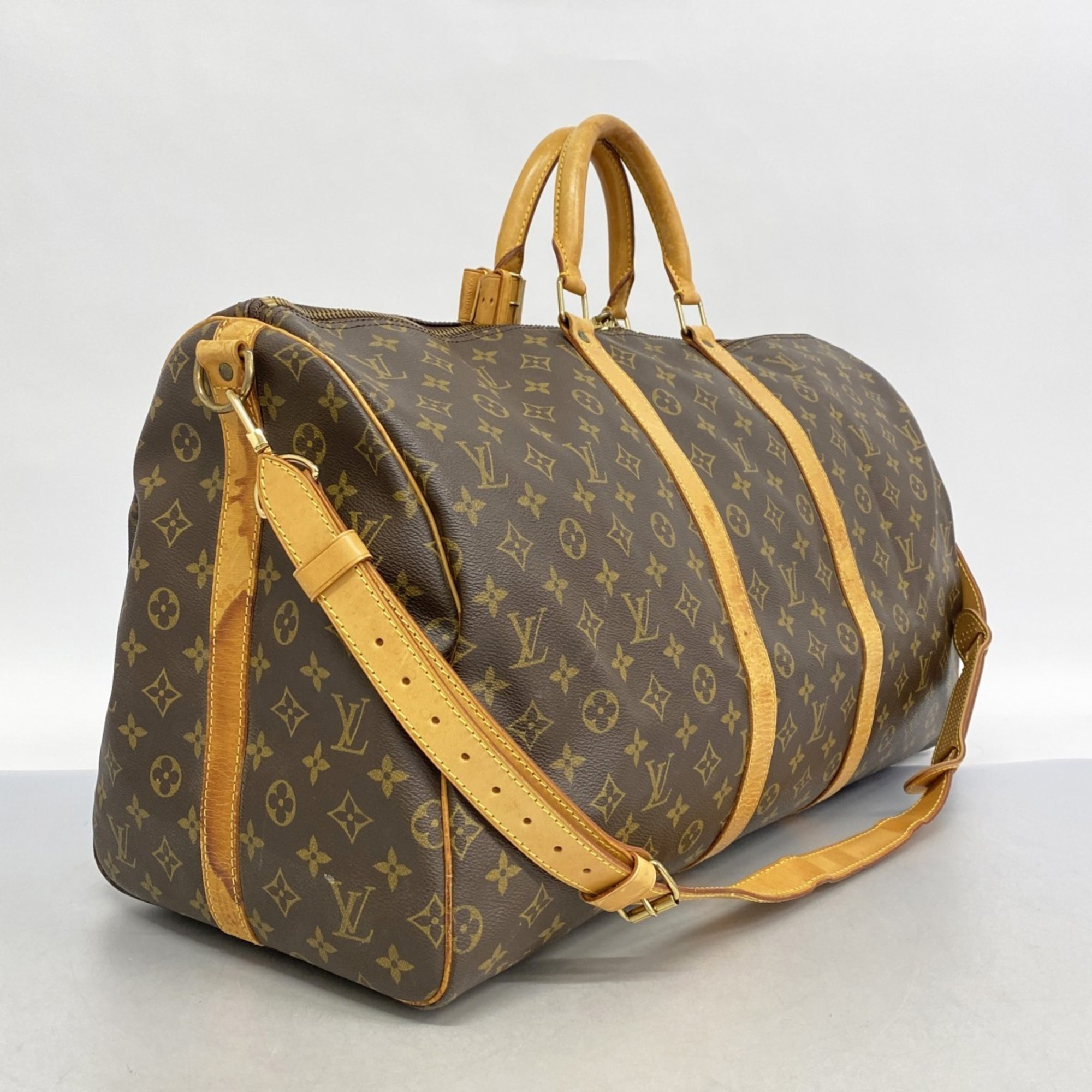 Louis Vuitton Boston Bag Monogram Keepall Bandouliere 55 M41414 Brown Men's Women's