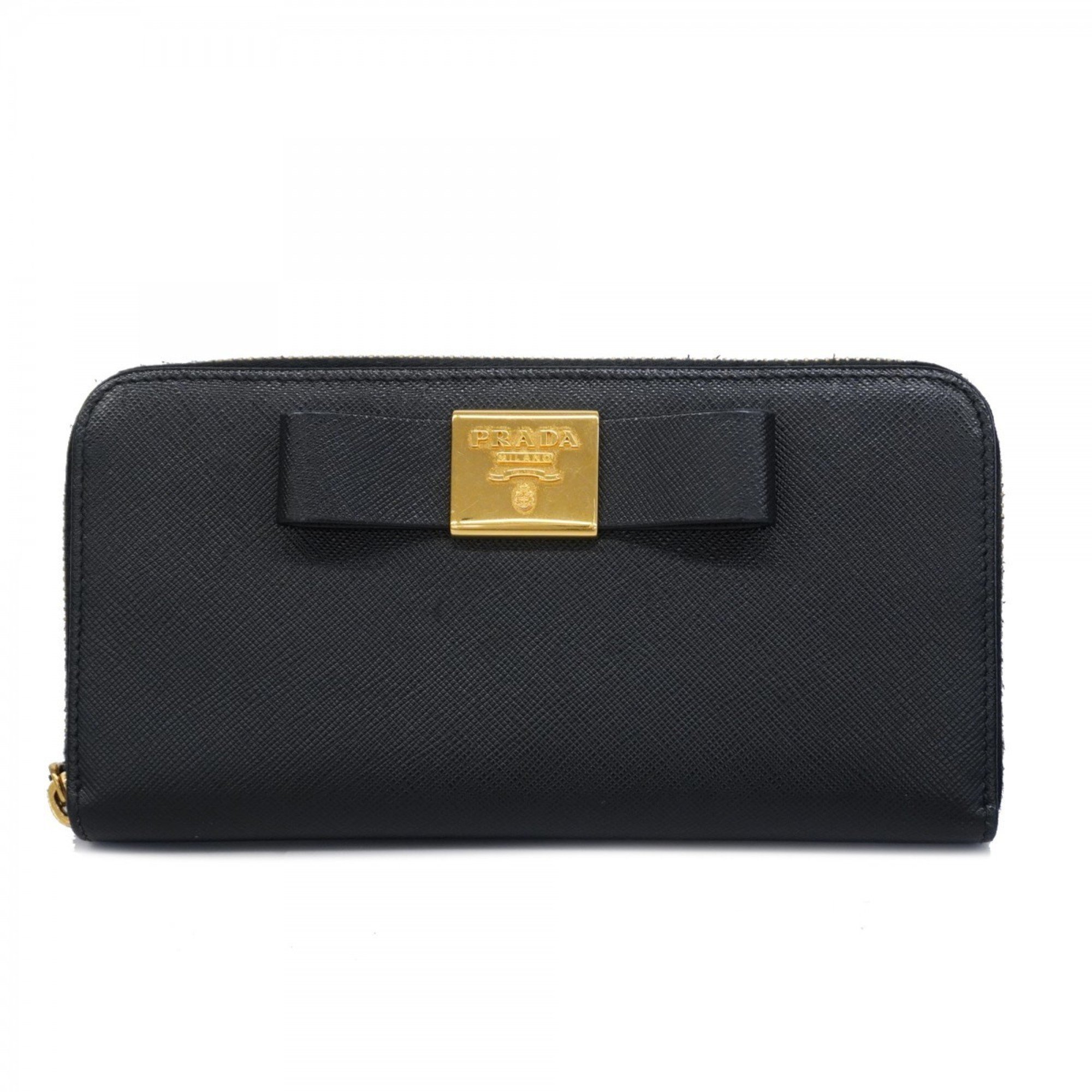 Prada Long Wallet Fiocco Leather Black Women's