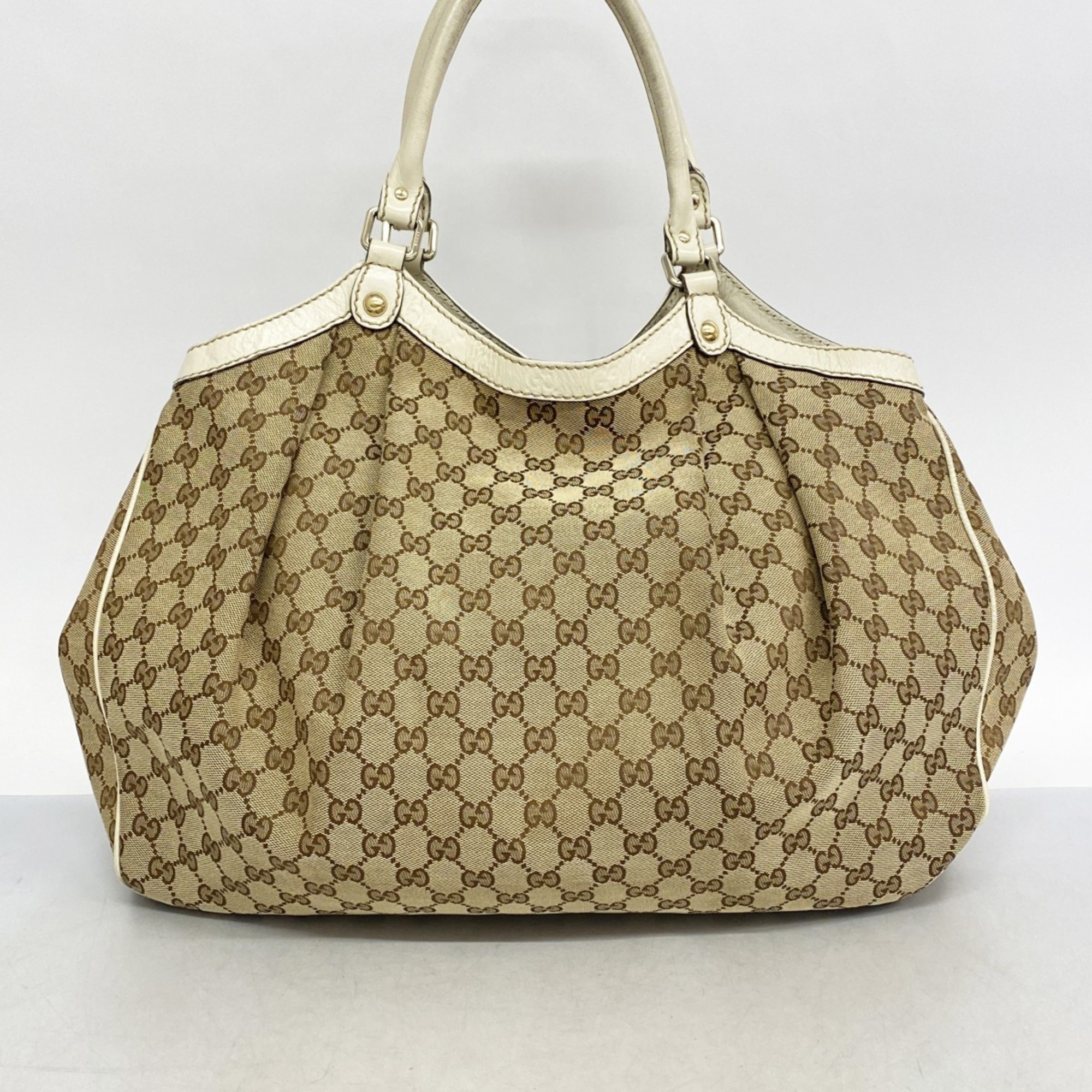 Gucci Tote Bag GG Canvas Brown Champagne Women's