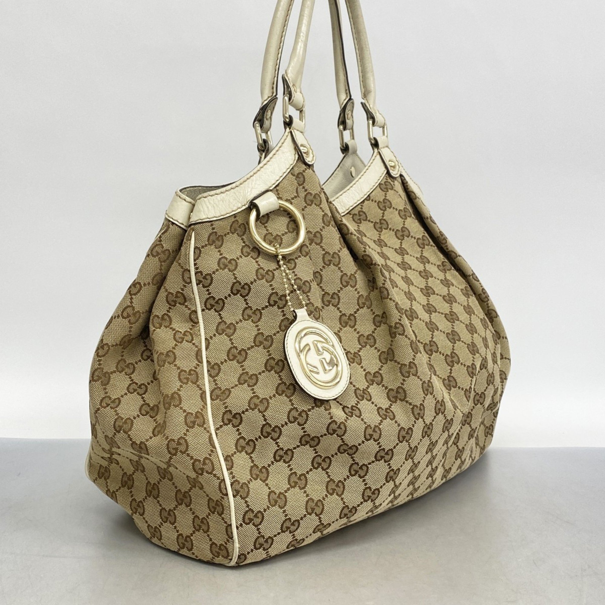 Gucci Tote Bag GG Canvas Brown Champagne Women's