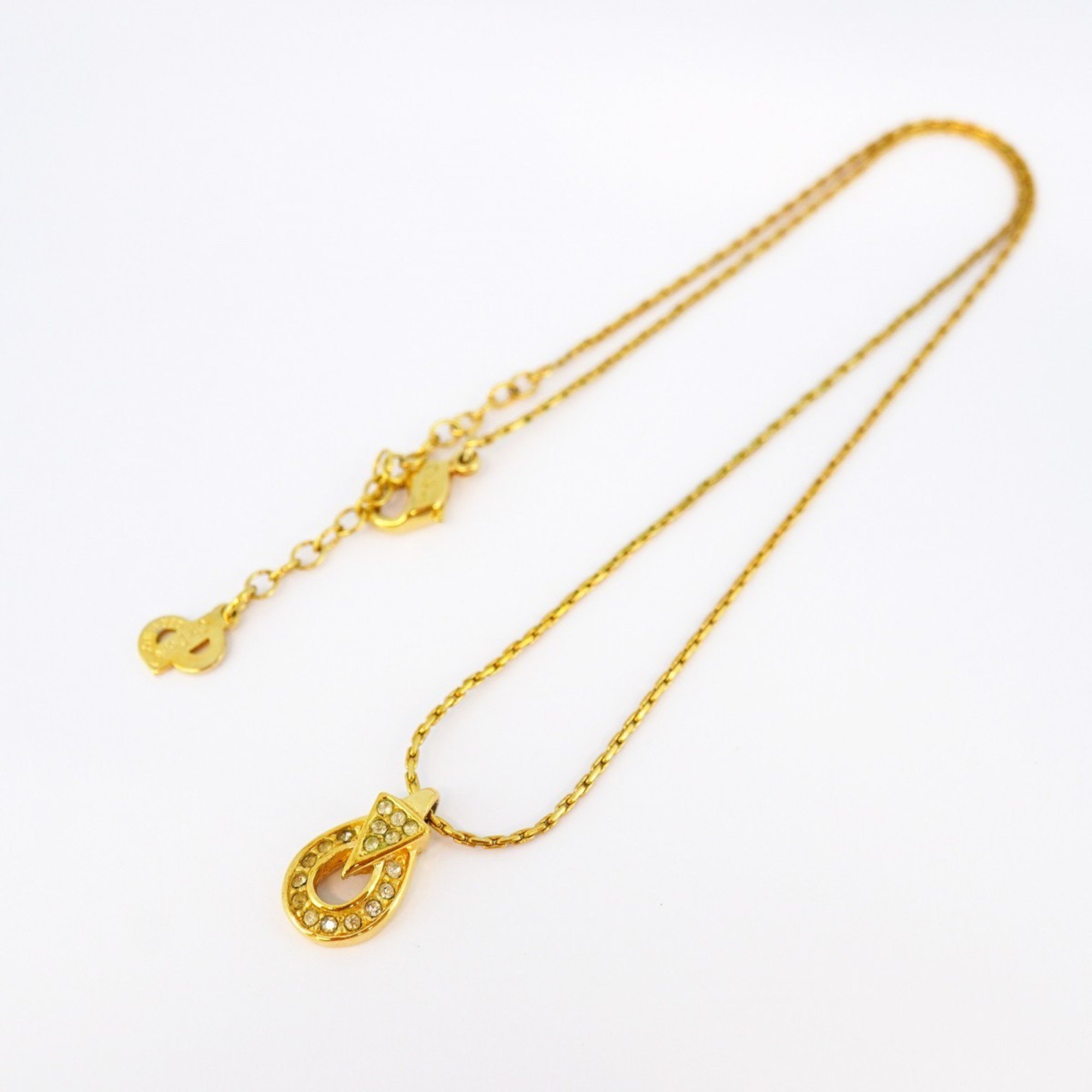 Christian Dior Necklace Oval Rhinestone GP Plated Gold Women's