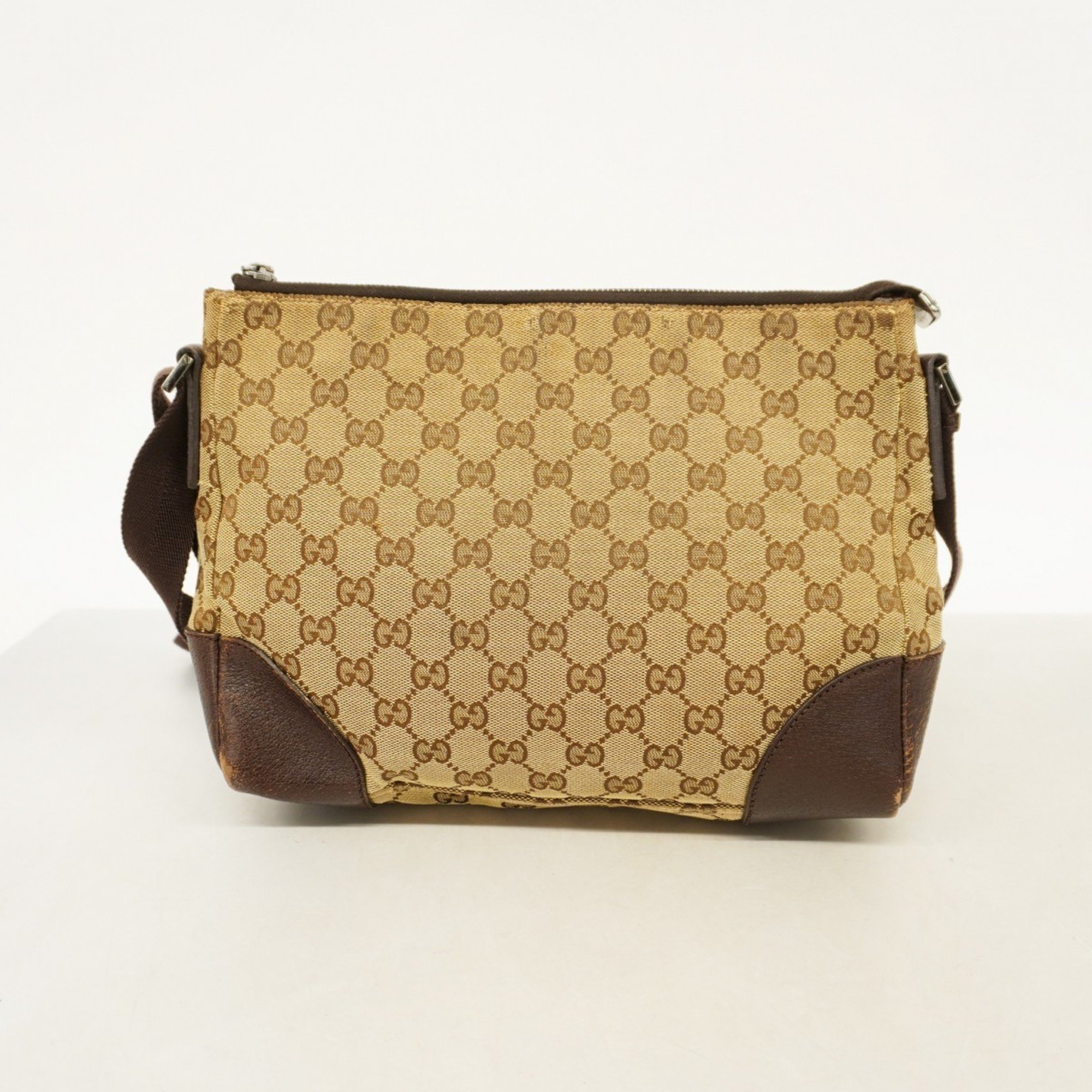 Gucci Shoulder Bag GG Canvas 114273 Leather Brown Women's