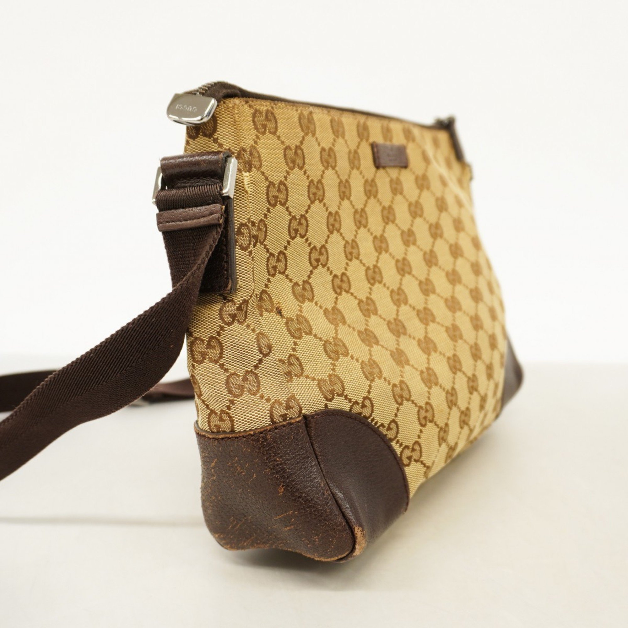 Gucci Shoulder Bag GG Canvas 114273 Leather Brown Women's