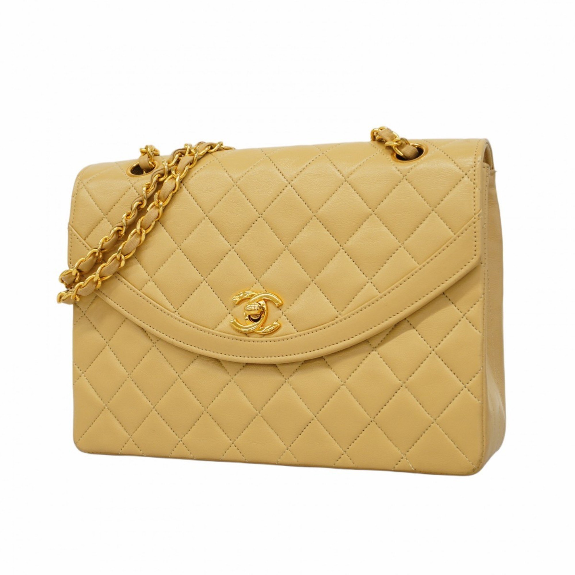 Chanel Shoulder Bag Matelasse Lambskin Beige Women's