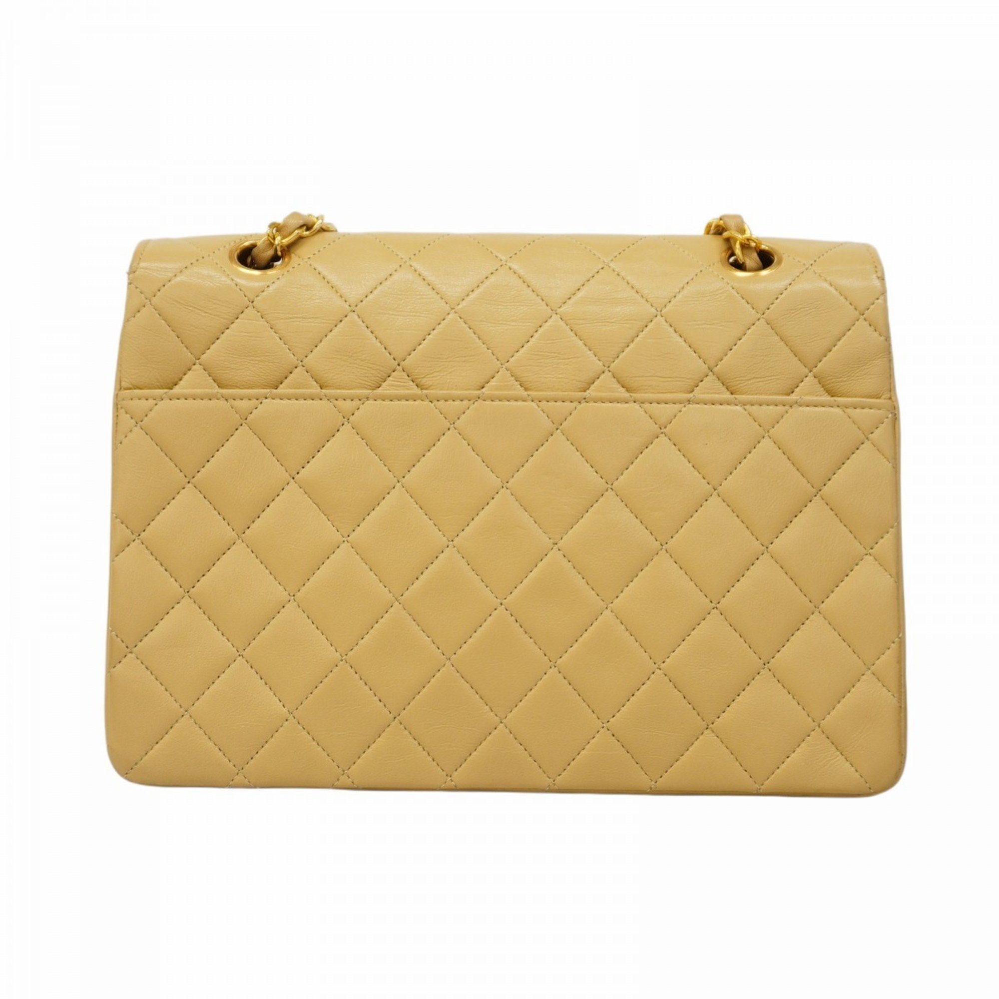 Chanel Shoulder Bag Matelasse Lambskin Beige Women's