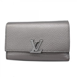 Louis Vuitton Tri-fold Wallet Taurillon Portefeuille Capucines Compact M81671 Silver Women's