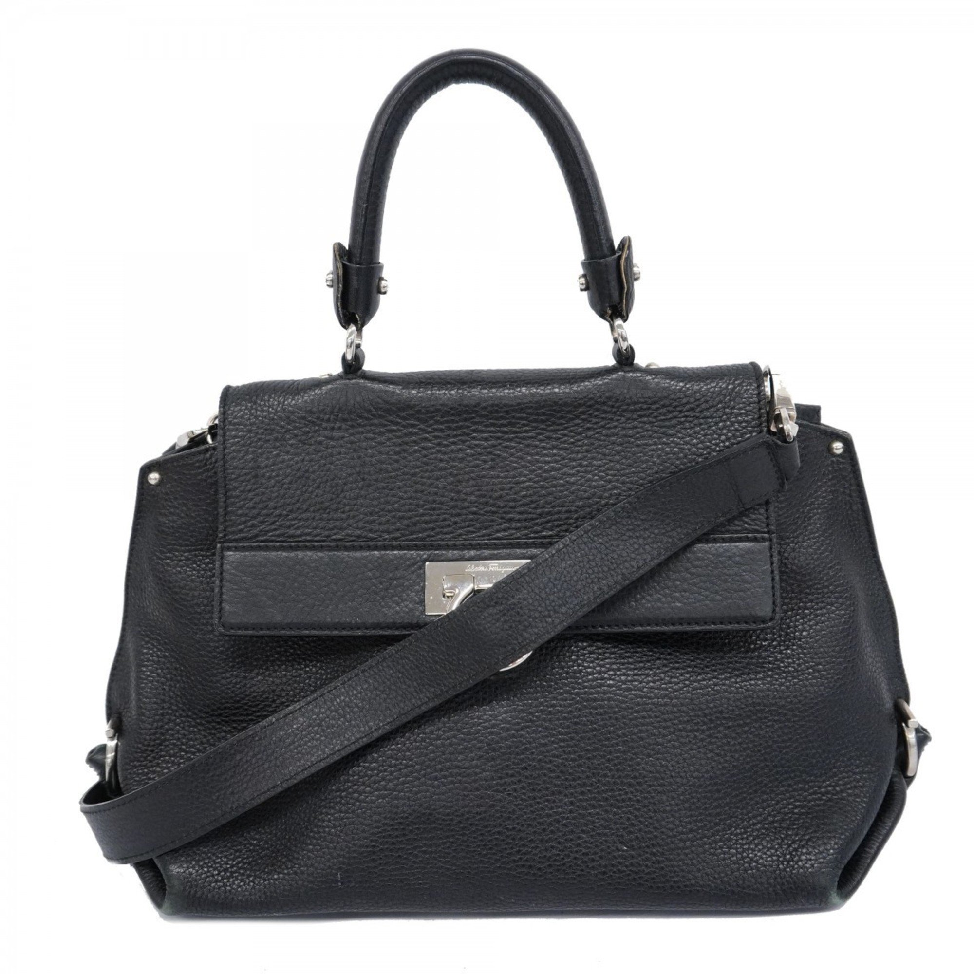 Salvatore Ferragamo Handbag Gancini Leather Black Women's