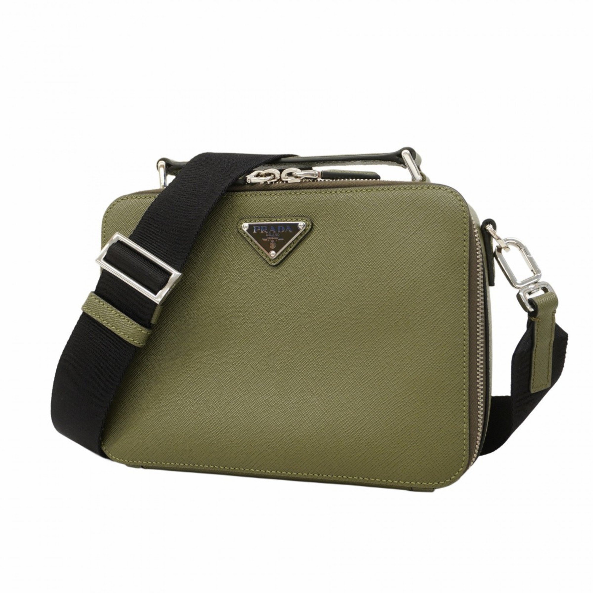 Prada Shoulder Bag Saffiano Leather Khaki Women's