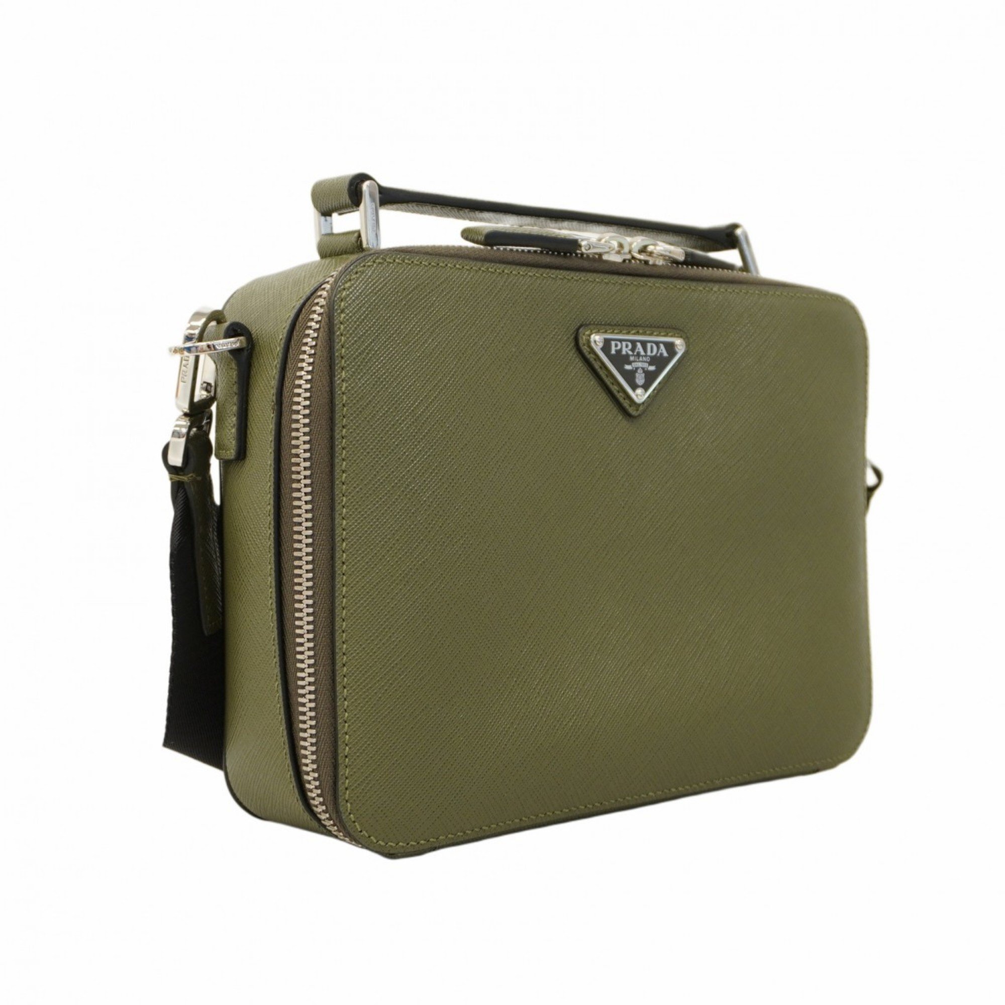 Prada Shoulder Bag Saffiano Leather Khaki Women's