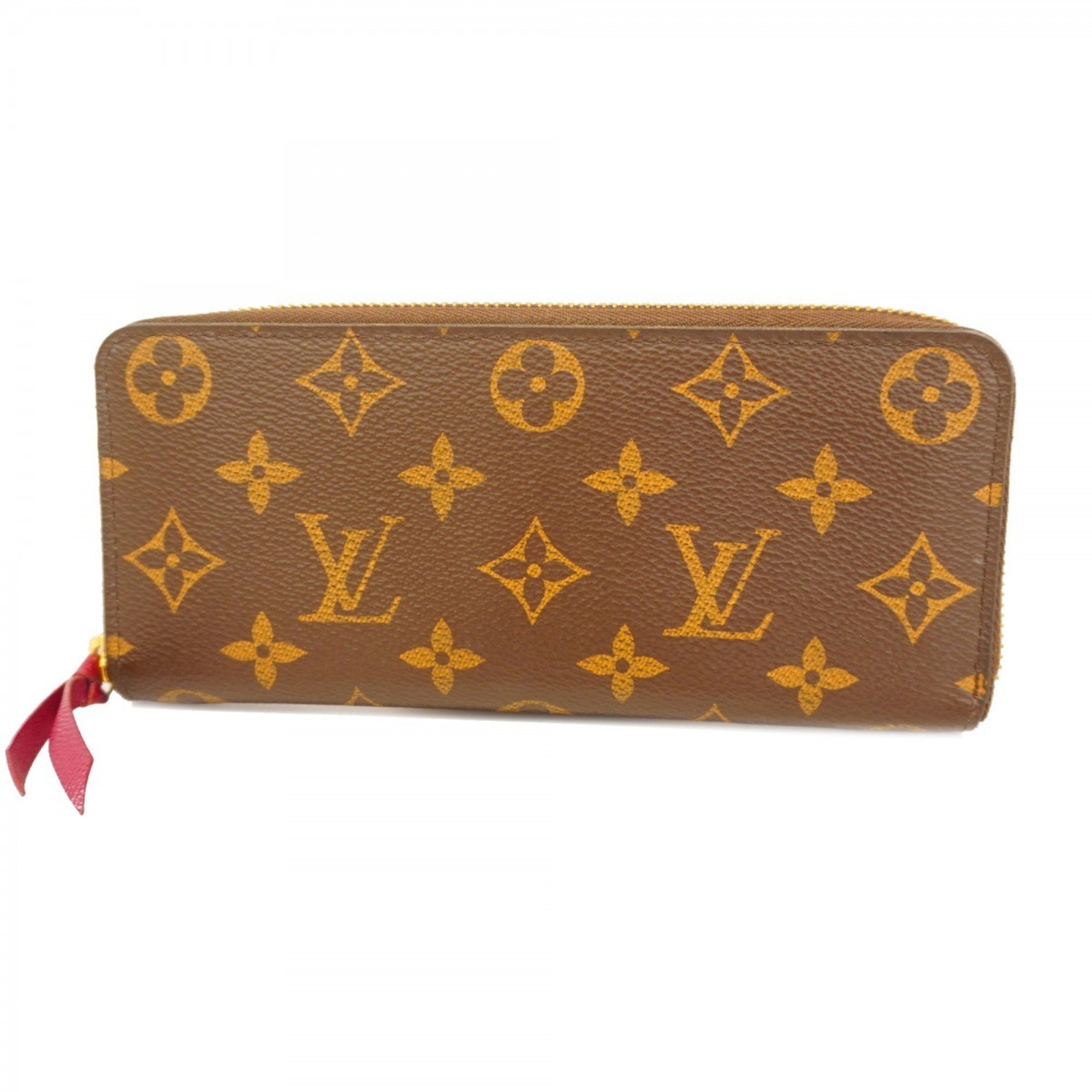 Louis Vuitton Long Wallet Monogram Portefeuille Clemence M60742 Brown Fuchsia Ladies