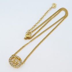 Christian Dior Necklace Oval Rhinestone GP Plated Gold Ladies