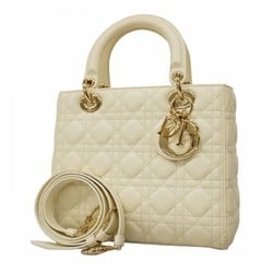 Christian Dior Handbag Cannage Lady Leather White Champagne Ladies