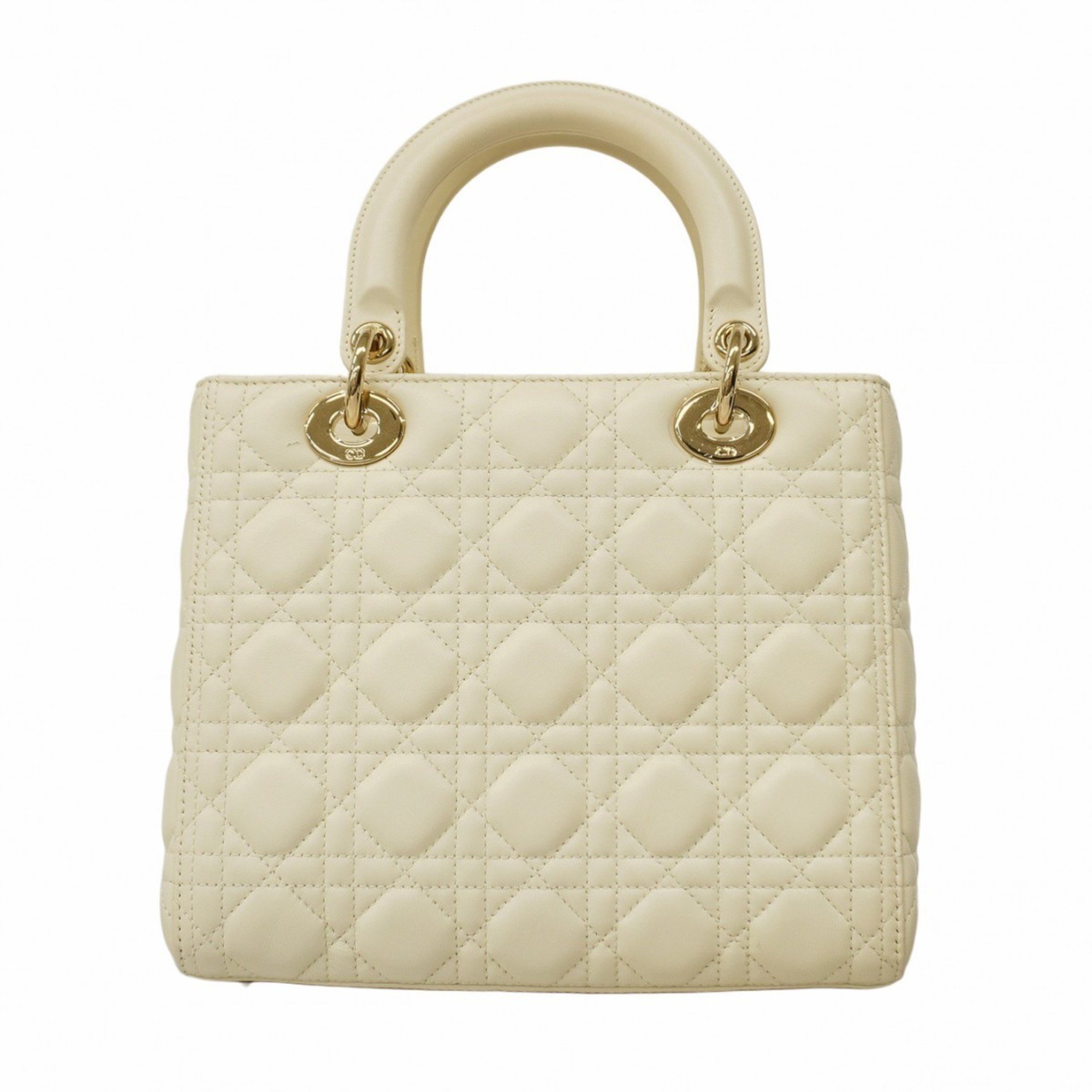 Christian Dior Handbag Cannage Lady Leather White Champagne Ladies