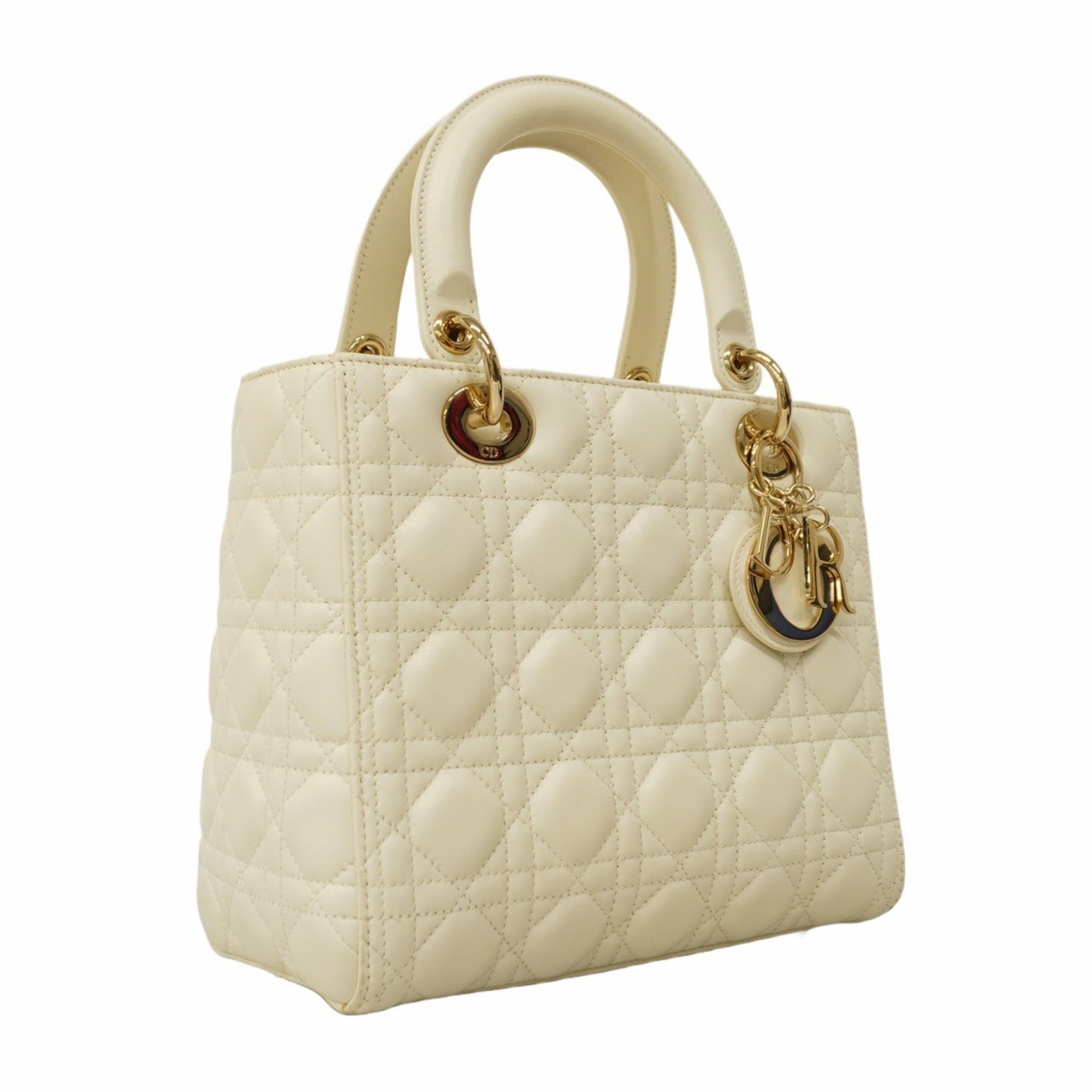 Christian Dior Handbag Cannage Lady Leather White Champagne Ladies