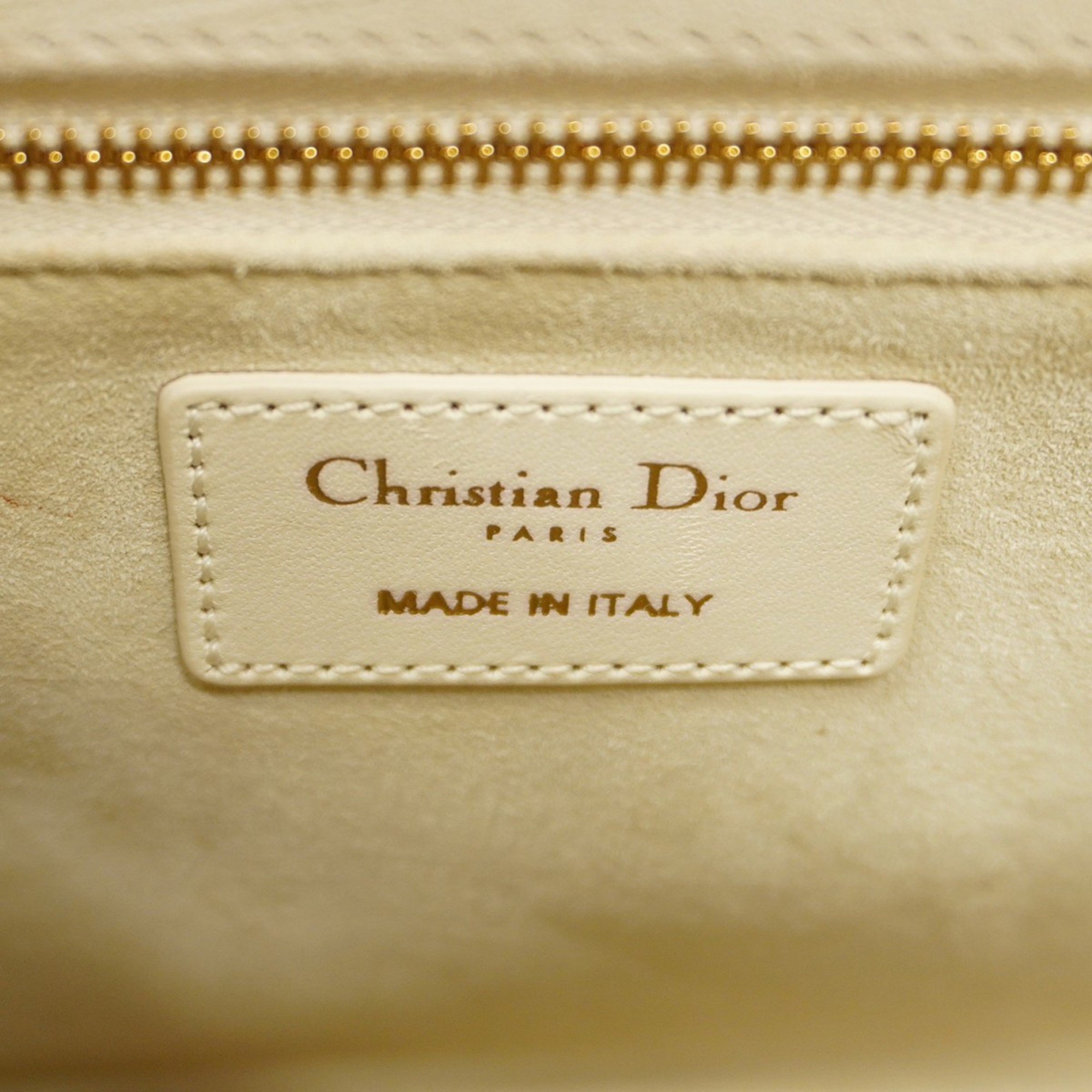 Christian Dior Handbag Cannage Lady Leather White Champagne Ladies