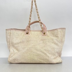 Chanel Tote Bag Deauville Tweed Pink Champagne Ladies