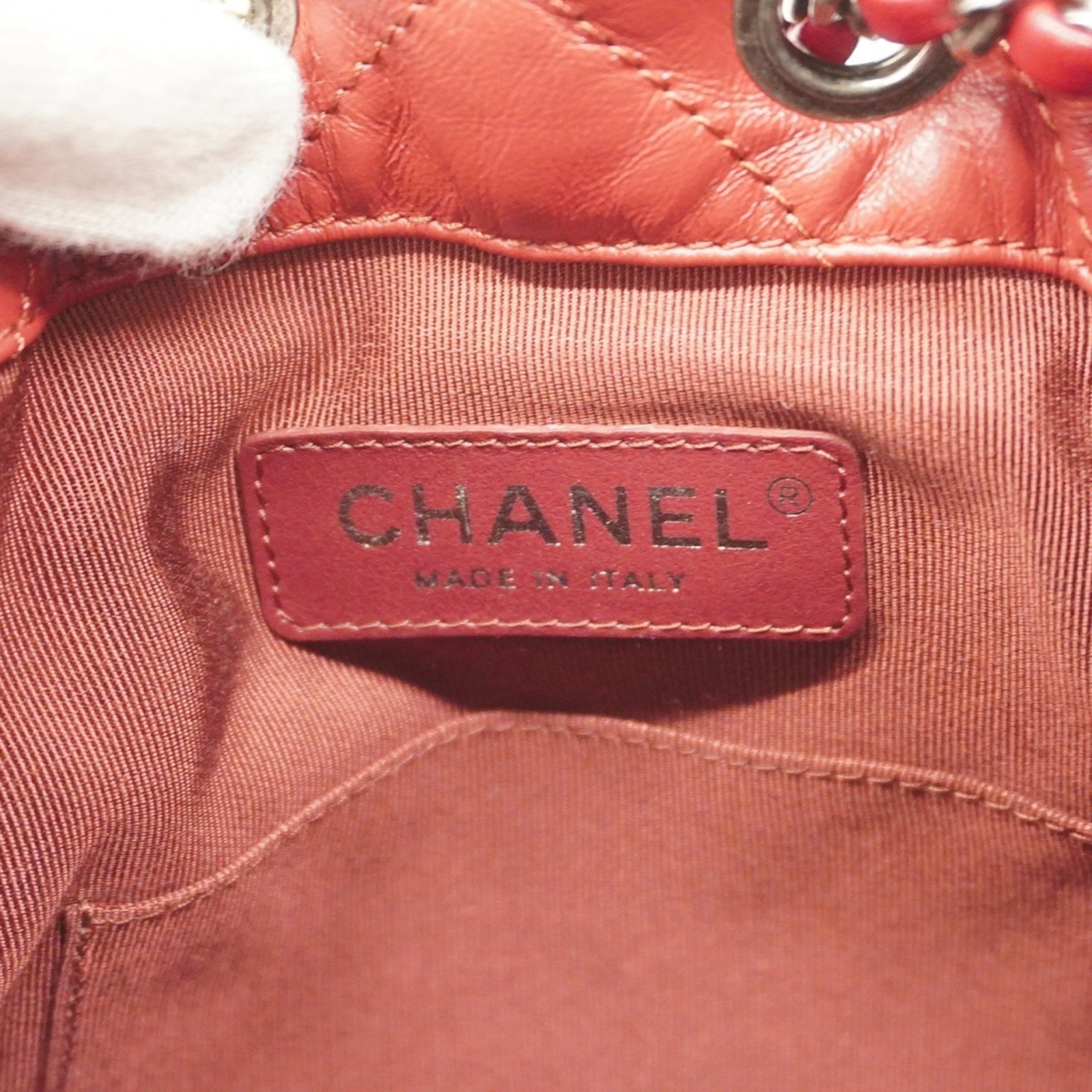 Chanel Backpack Daypack V-Stitch Leather Red Gold Women's