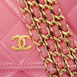 Chanel Shoulder Wallet Matelasse Caviar Skin Pink Women's