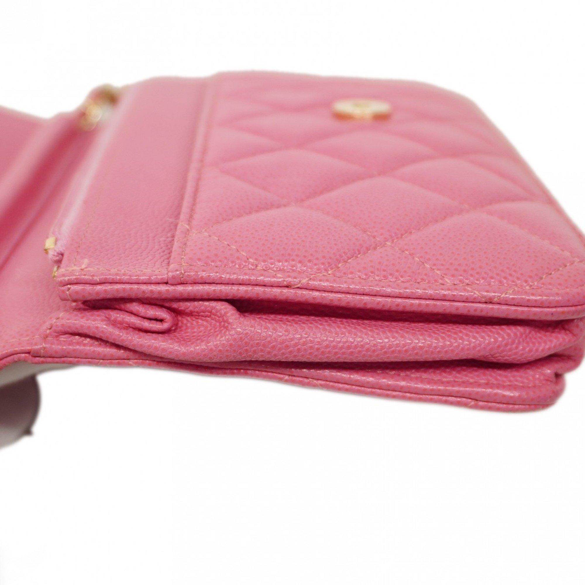 Chanel Shoulder Wallet Matelasse Caviar Skin Pink Women's