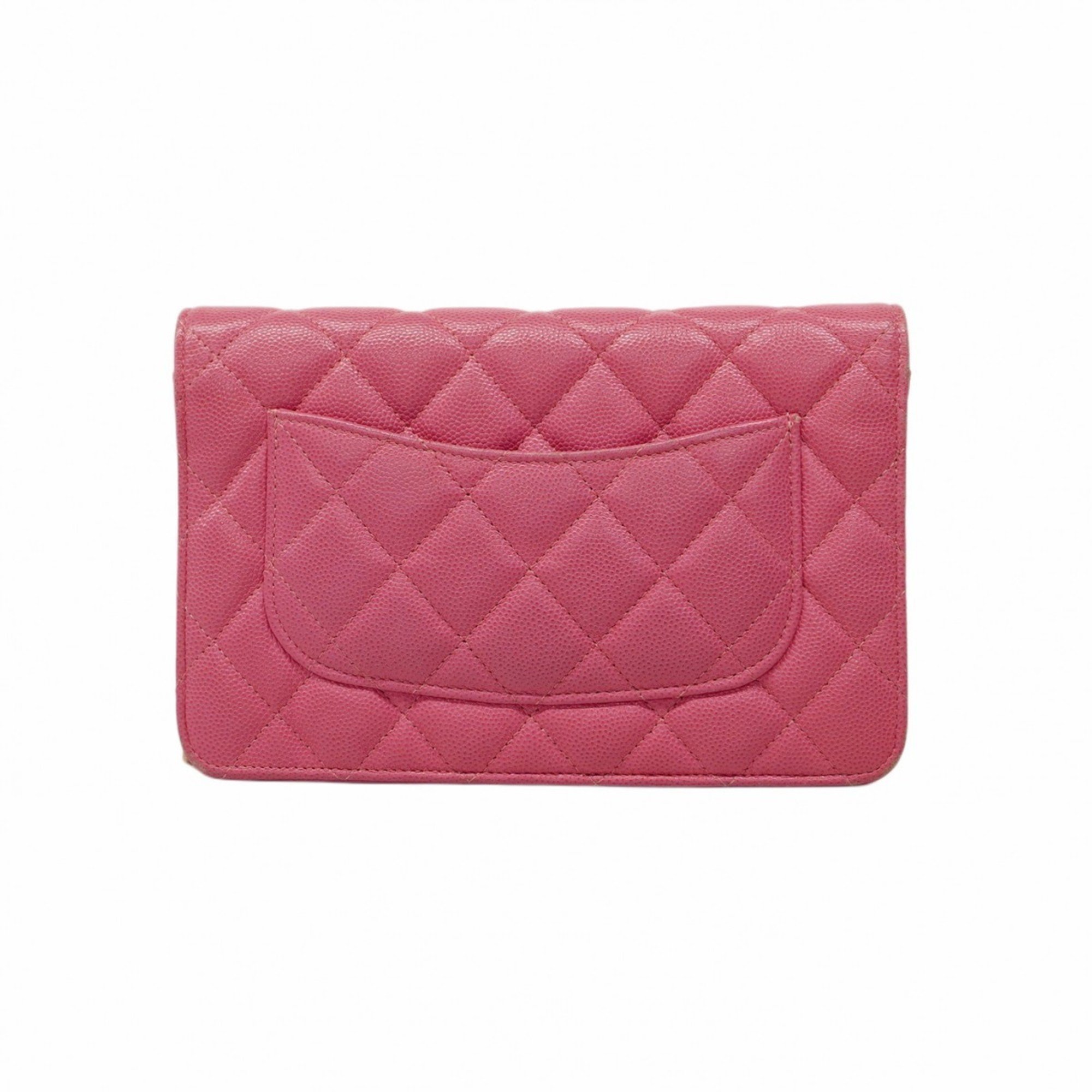 Chanel Shoulder Wallet Matelasse Caviar Skin Pink Women's