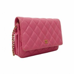 Chanel Shoulder Wallet Matelasse Caviar Skin Pink Women's