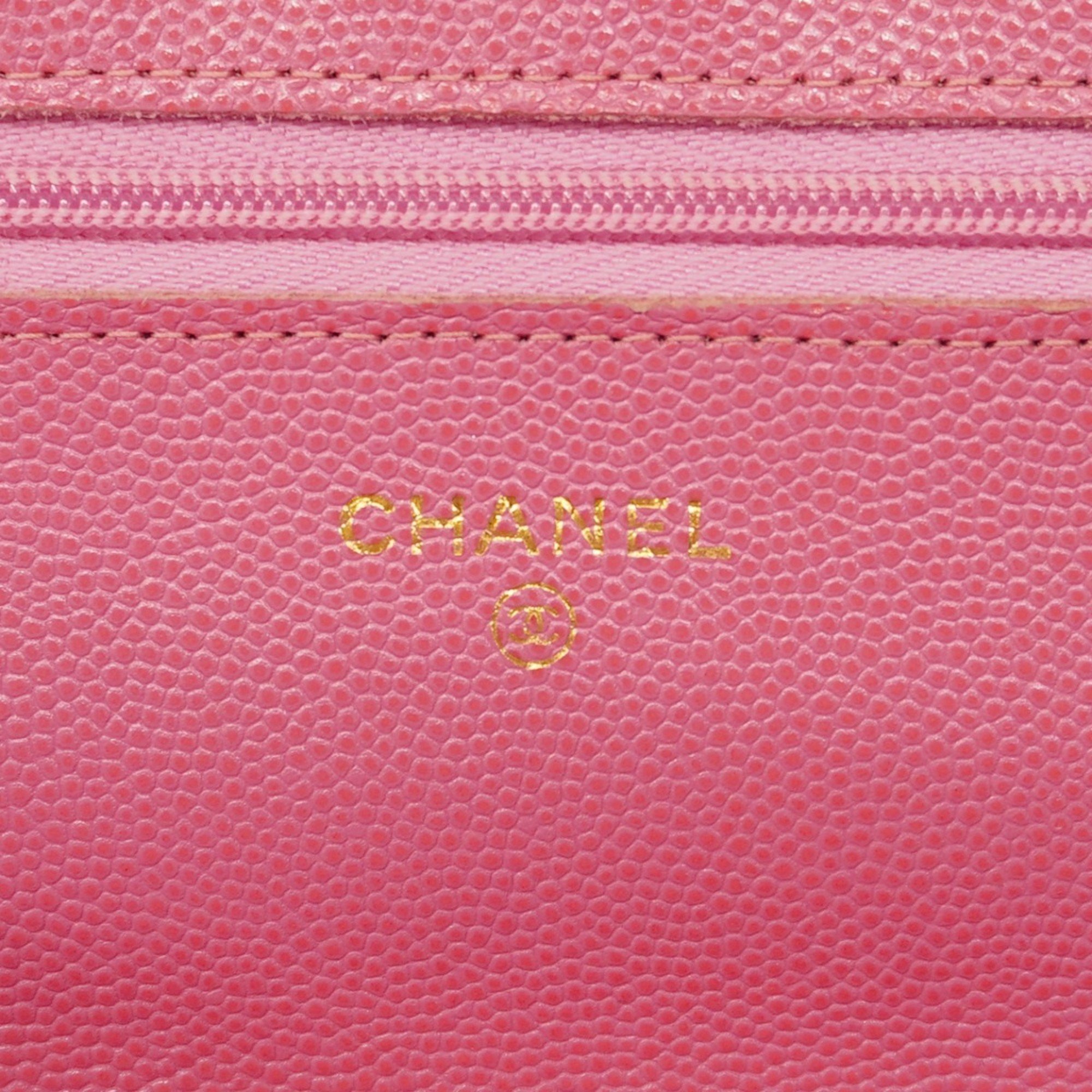 Chanel Shoulder Wallet Matelasse Caviar Skin Pink Women's