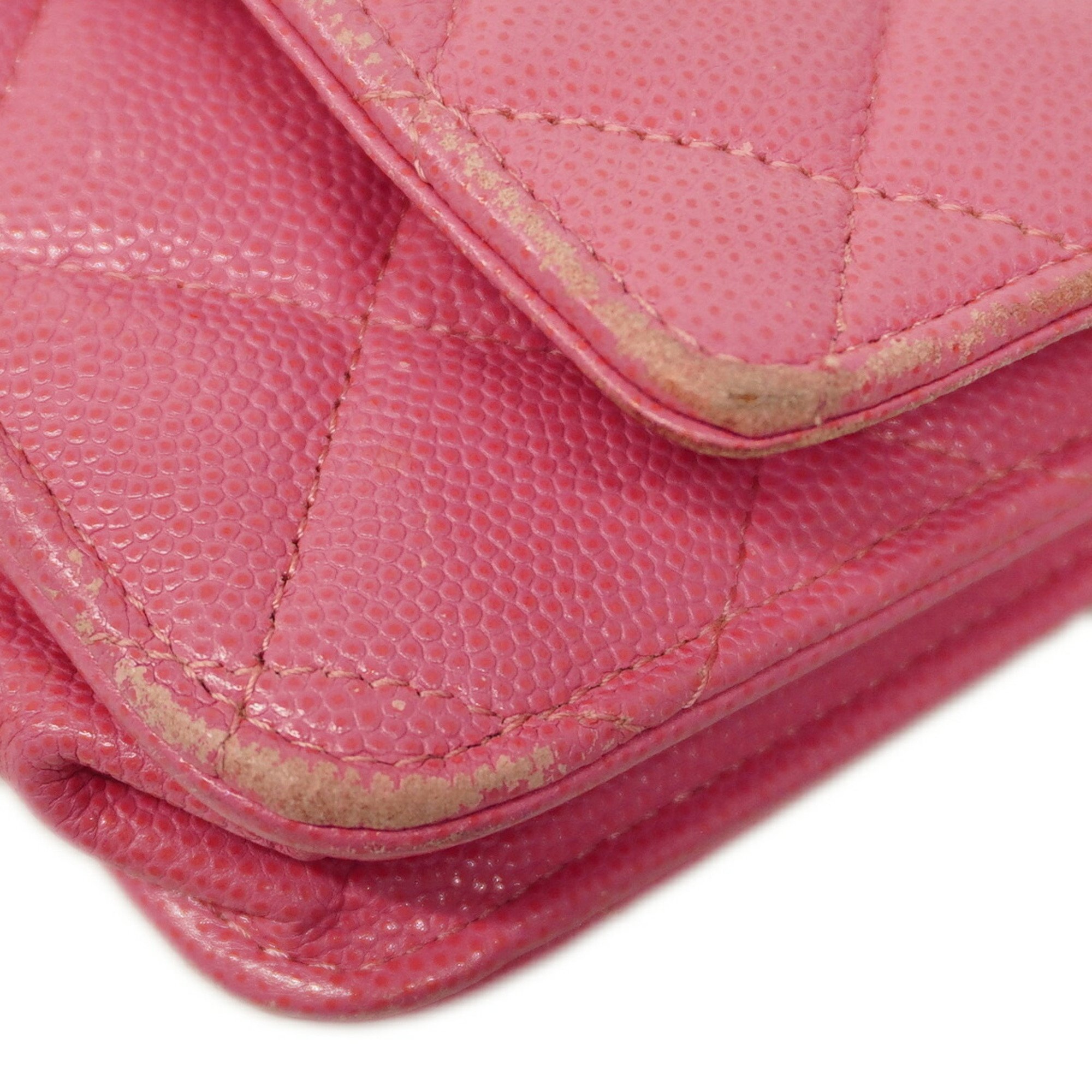 Chanel Shoulder Wallet Matelasse Caviar Skin Pink Women's