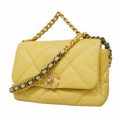 Chanel Shoulder Bag 19 Lambskin Yellow Women's