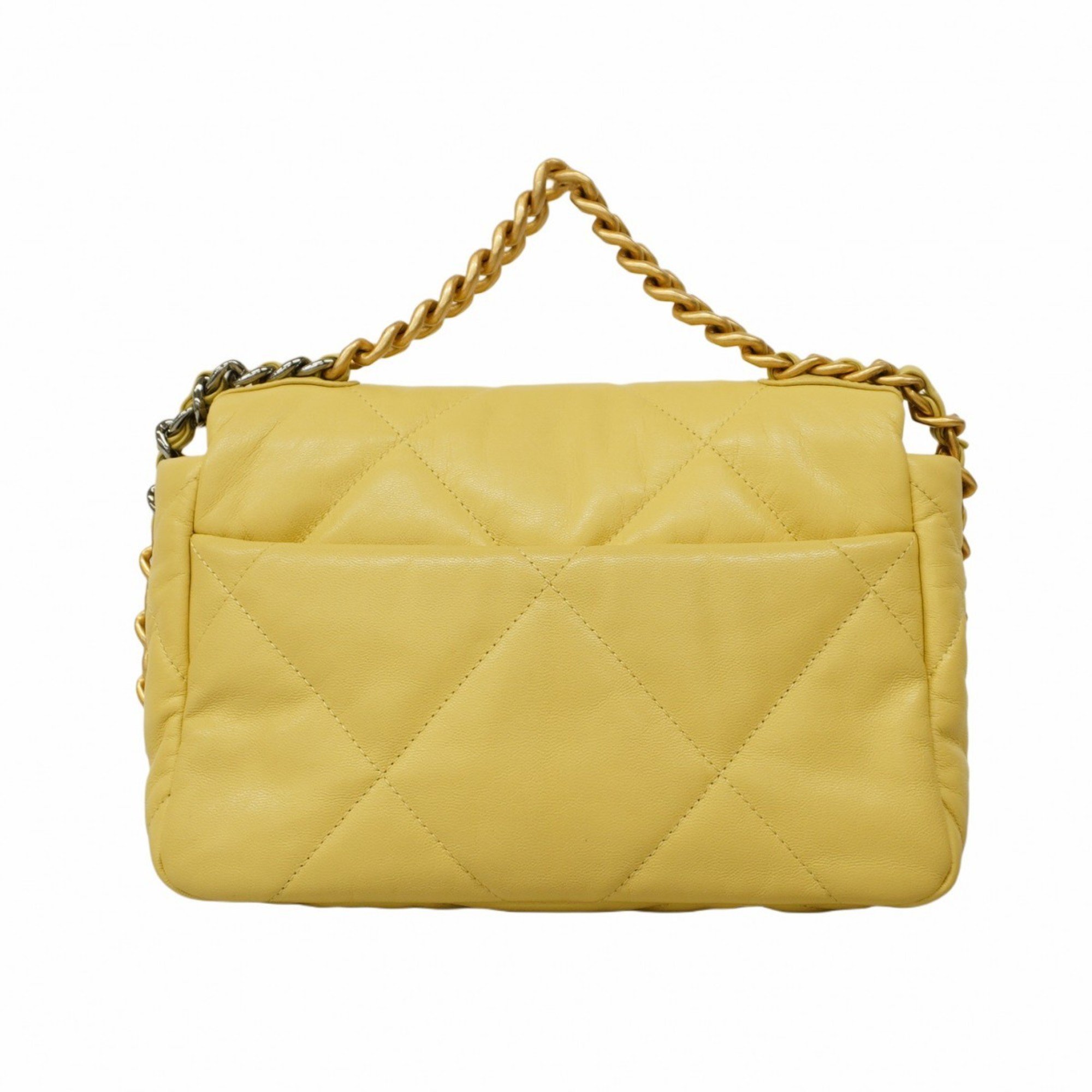 Chanel Shoulder Bag 19 Lambskin Yellow Women's