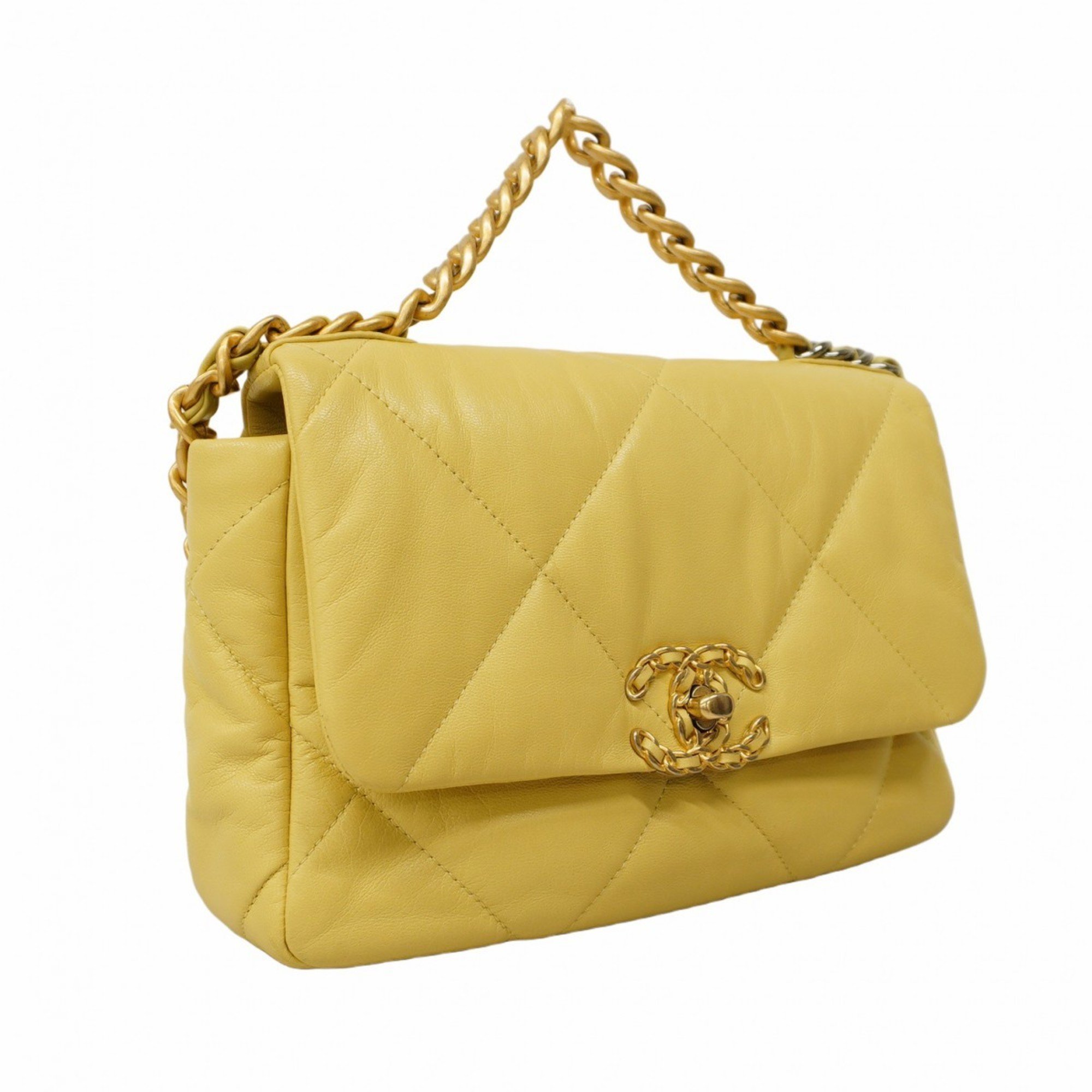 Chanel Shoulder Bag 19 Lambskin Yellow Women's