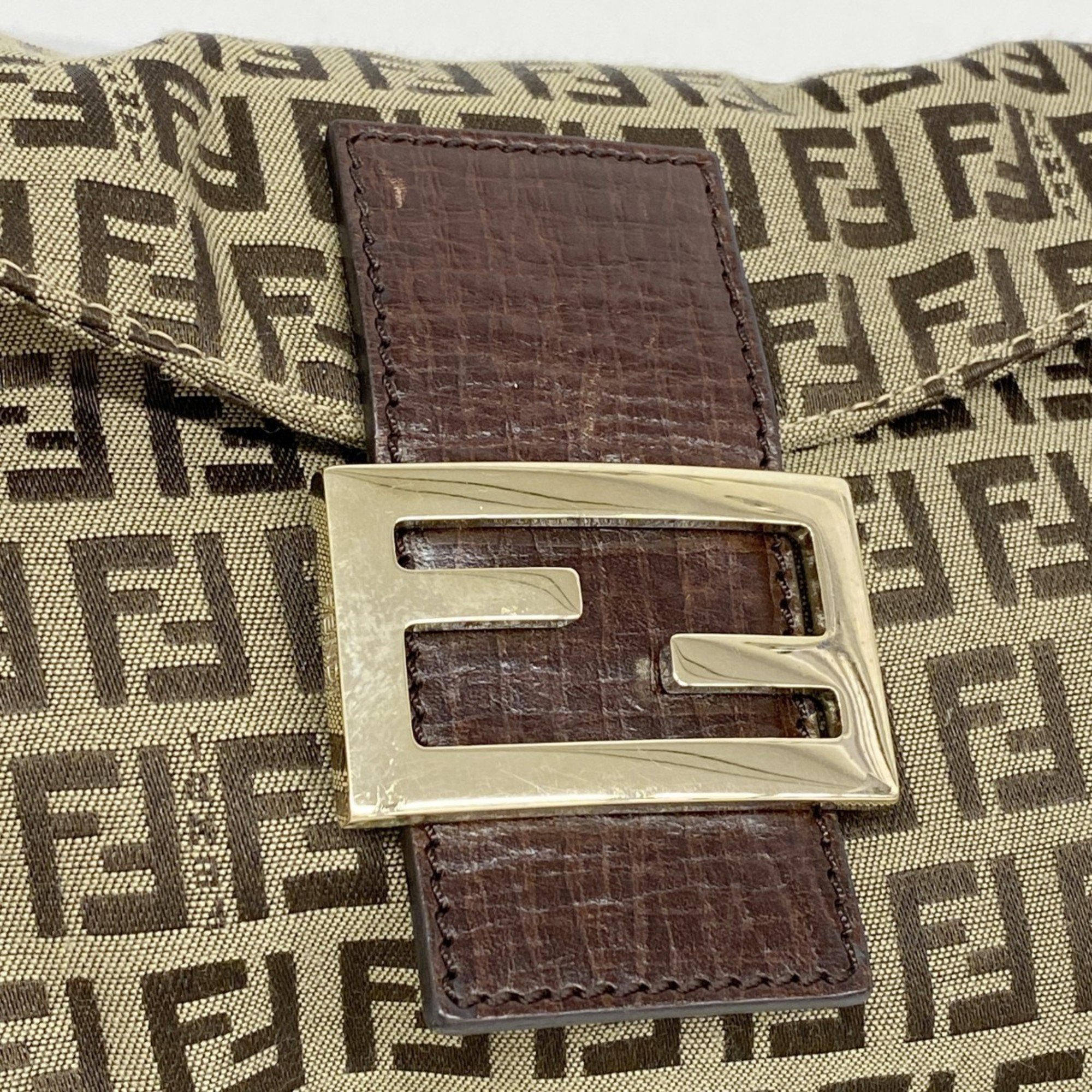 Fendi handbag Zucchino Mamma Bucket nylon canvas brown champagne ladies