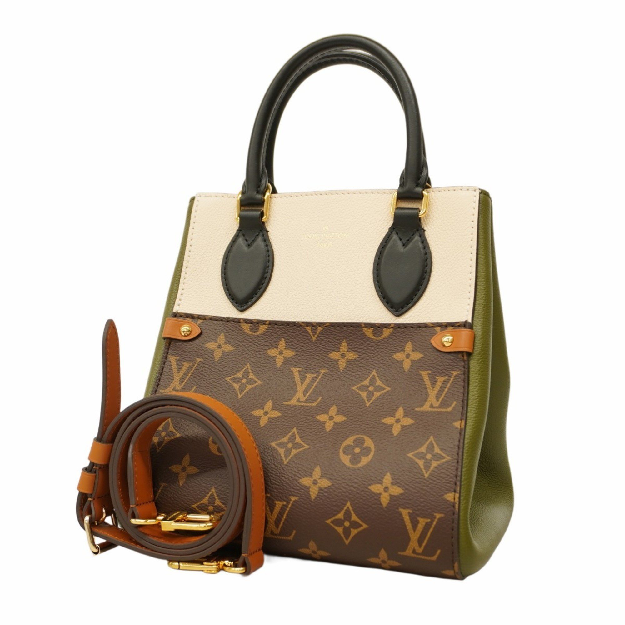 Louis Vuitton Handbag Monogram Fold Tote PM M45388 Brown Khaki Ladies