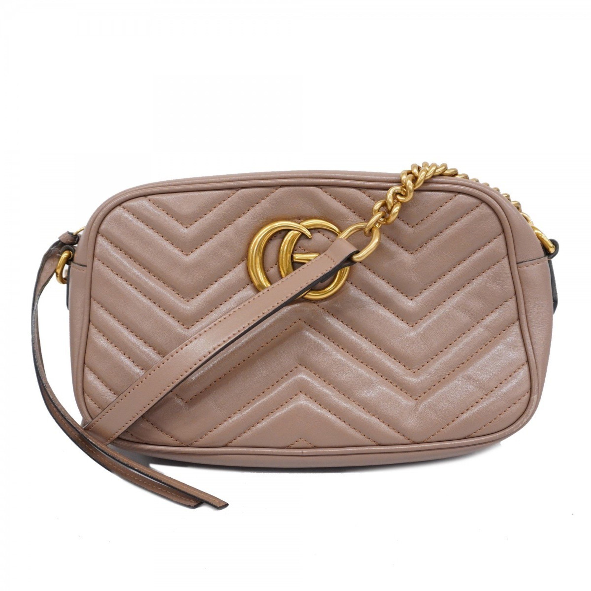 Gucci Shoulder Bag GG Marmont 774632 Leather Pink Beige Women's