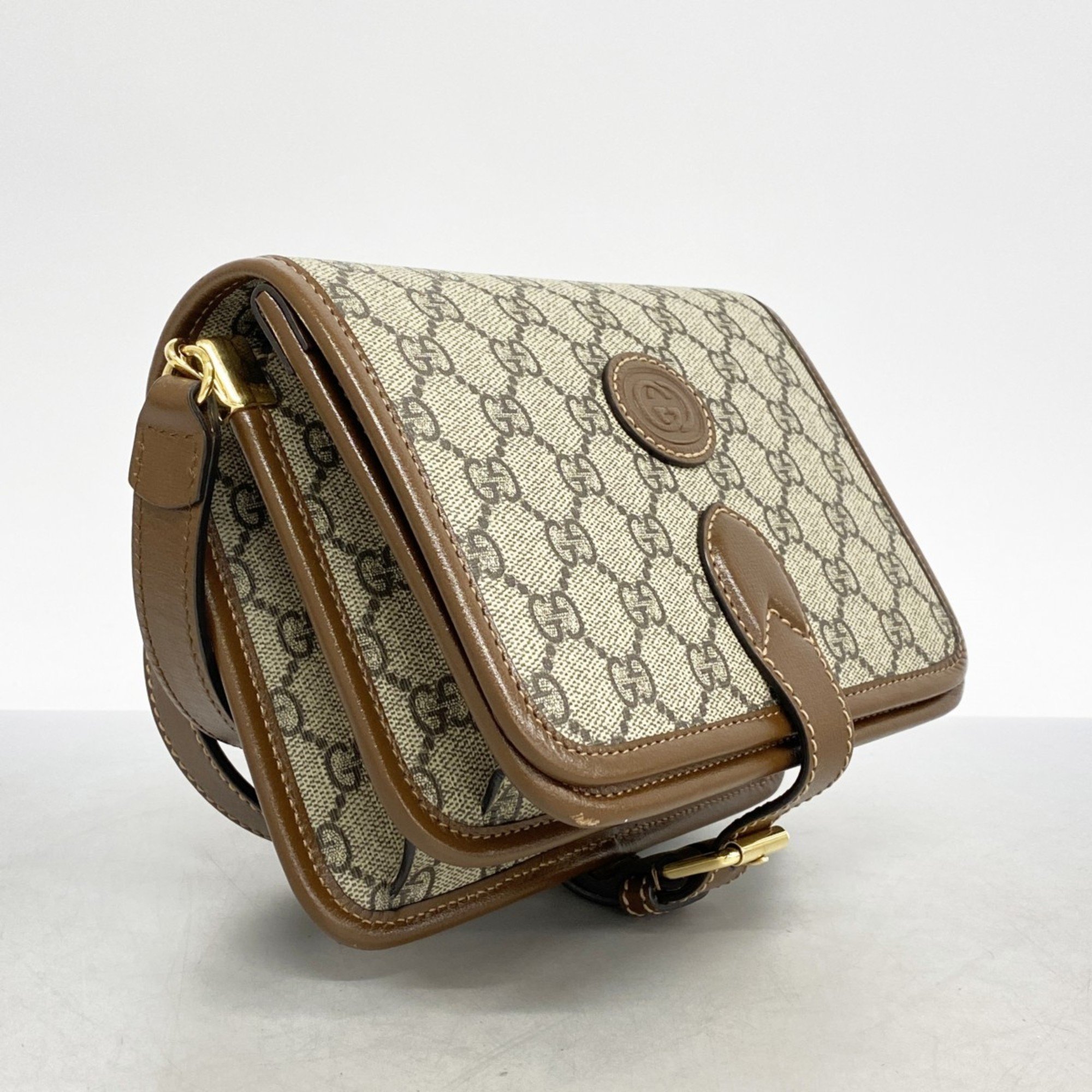 Gucci Shoulder Bag GG Supreme Interlocking G 671620 Brown Women's