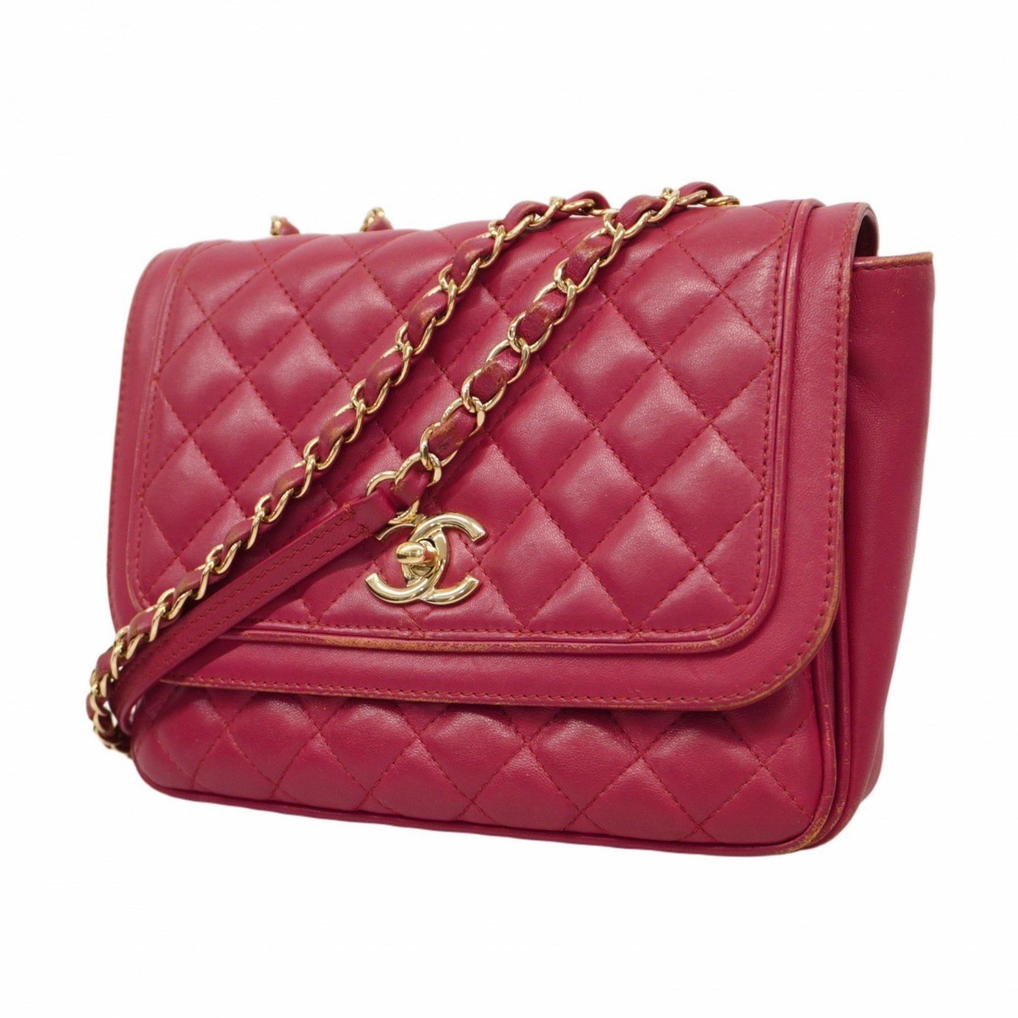 Chanel Shoulder Bag Matelasse Lambskin Pink Women's