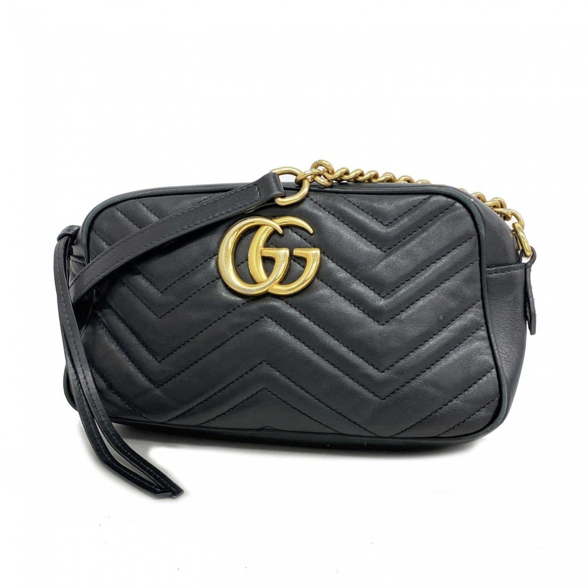 Gucci Shoulder Bag GG Marmont 447632 Leather Black Women's