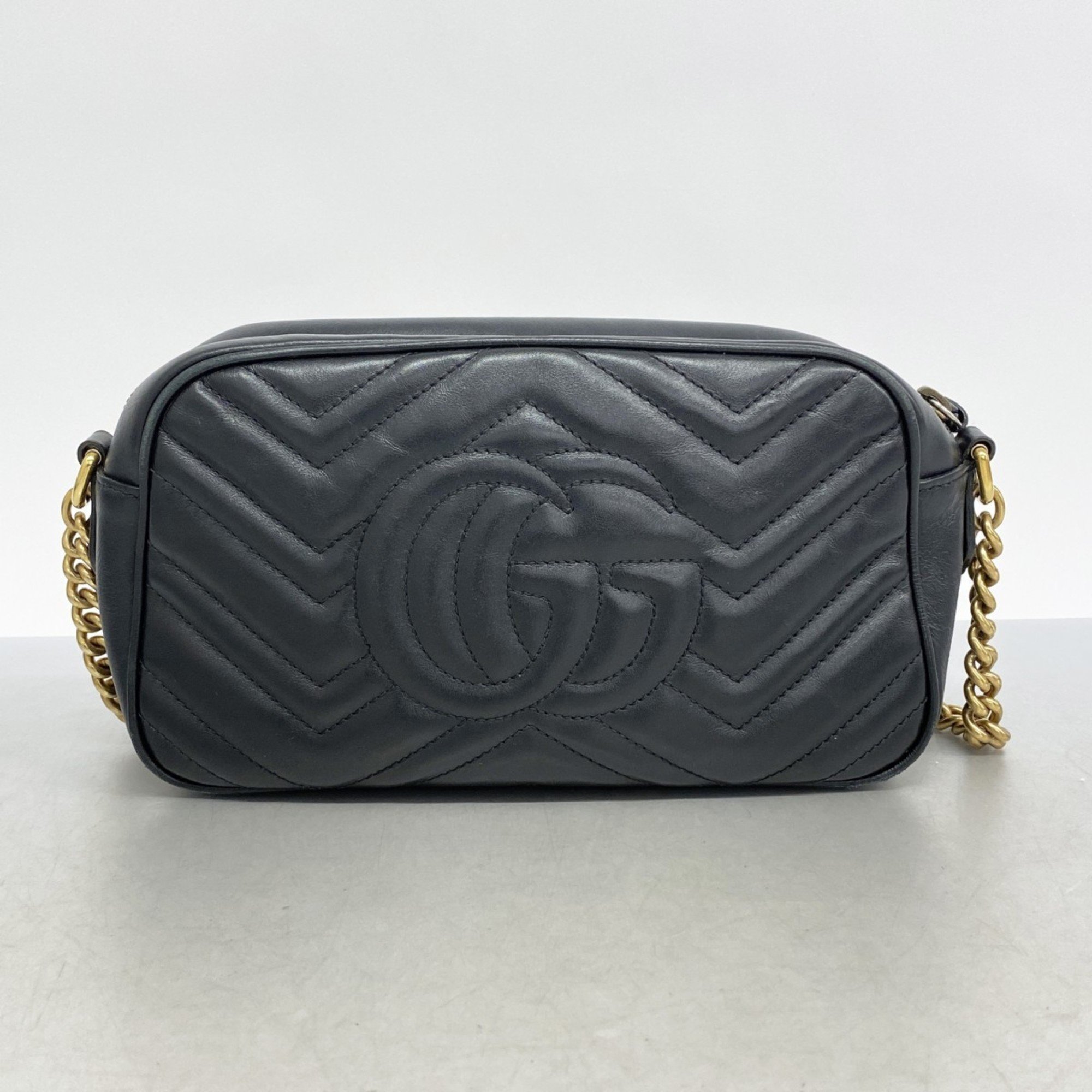 Gucci Shoulder Bag GG Marmont 447632 Leather Black Women's