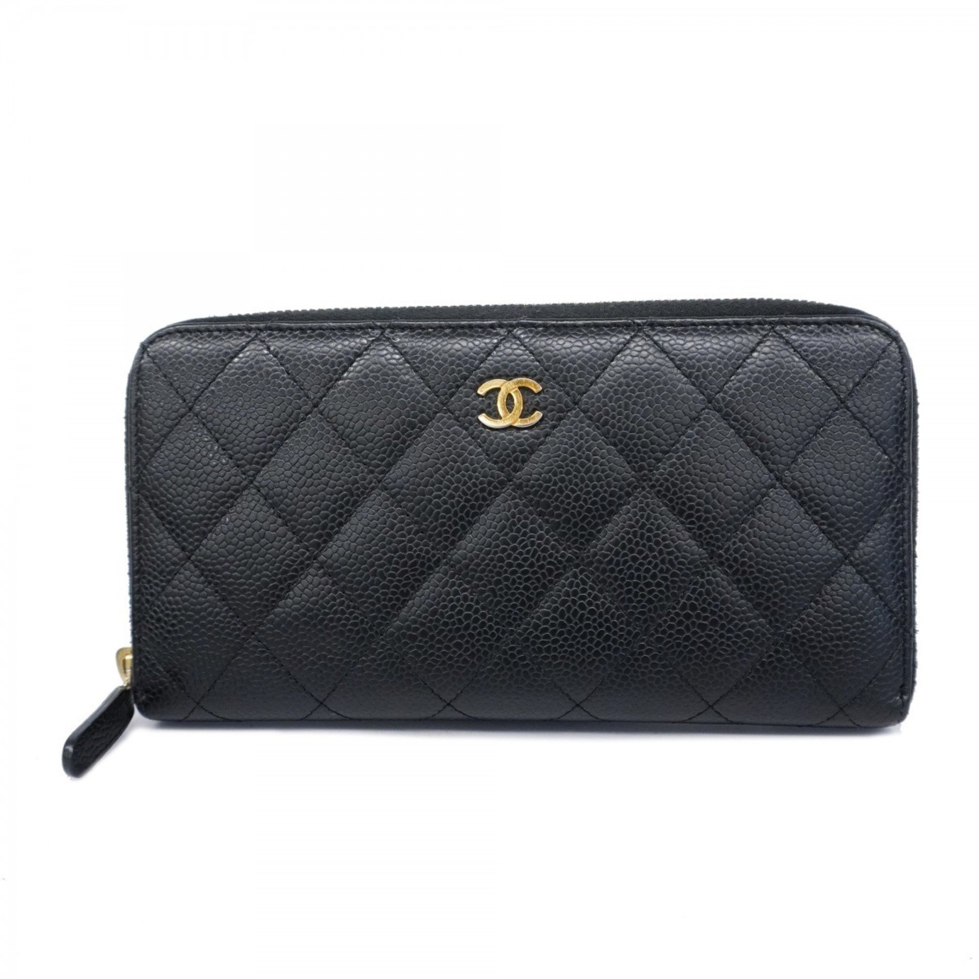 Chanel Long Wallet Matelasse Caviar Skin Black Women's