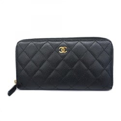 Chanel Long Wallet Matelasse Caviar Skin Black Women's