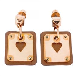 Hermes Earrings Asdukur GP Plated Leather Brown Rose Gold U Stamp Ladies