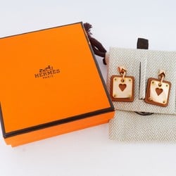 Hermes Earrings Asdukur GP Plated Leather Brown Rose Gold U Stamp Ladies