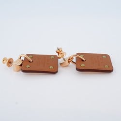 Hermes Earrings Asdukur GP Plated Leather Brown Rose Gold U Stamp Ladies