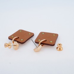 Hermes Earrings Asdukur GP Plated Leather Brown Rose Gold U Stamp Ladies